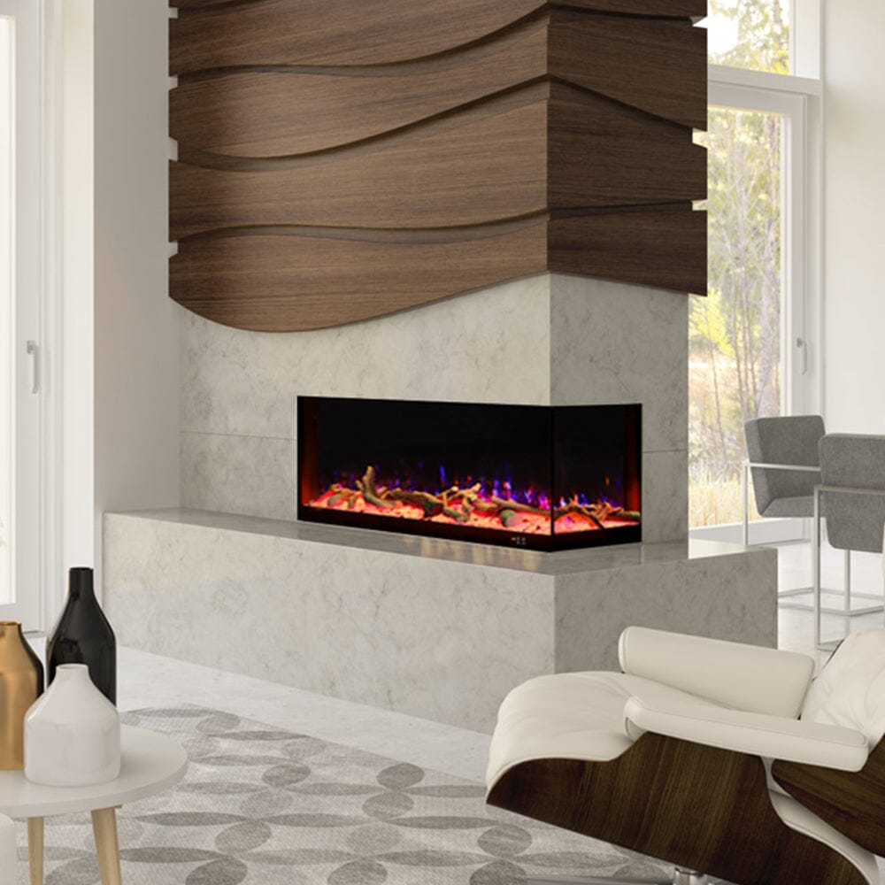 Smallbee 117cm/150cm L-Shaped Electric Fireplace – WiFi Control, LED Display, Resin Logs & Crystal Stones with Heating Smallbee UK 117cm 
