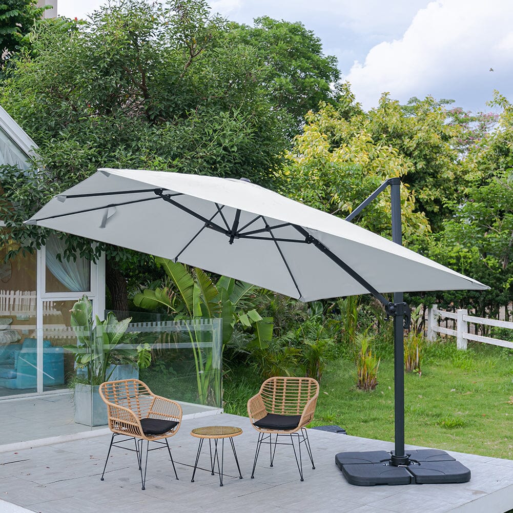 300cm Wide Garden Parasol Outdoor Hanging UV Resistant and Waterproof Umbrella for Patio Parasols Living and Home Parasol + Cross Base + Petal Water Tank Light Grey 