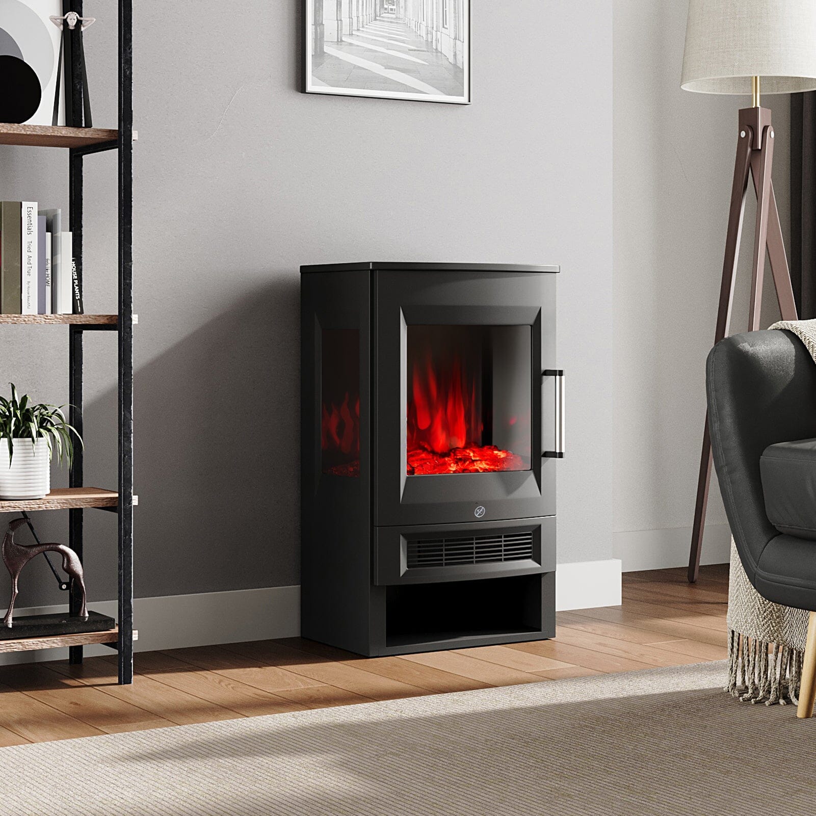 Smallbee 3-Sided Freestanding Electric Fireplace with Remote Control – Black, 900/1800W, Adjustable LED Flame & Temperature Smallbee UK 