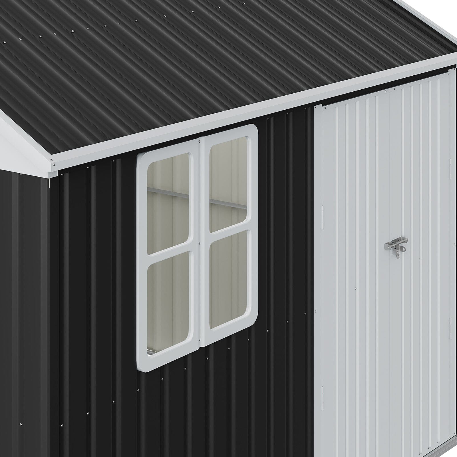 10x8FT Charcoal Black Storage Shed with Double Doors and Grid Window Living and Home 