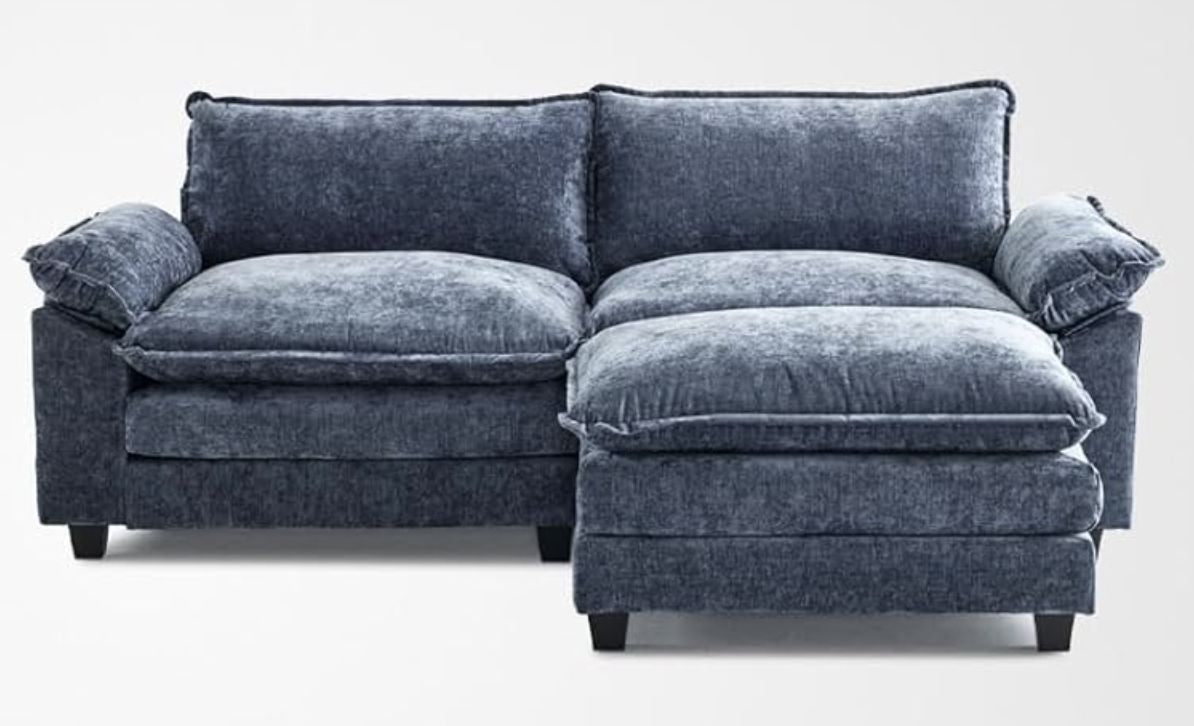Modular Sofa Set with Chenille Upholstery and Wooden Frame 2 Seater Sofas Living and Home Blue 