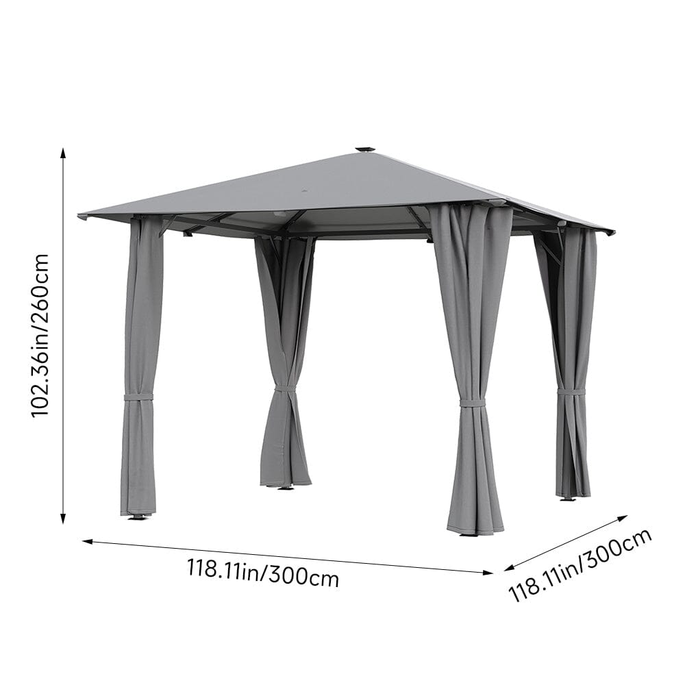 3x3x2.6m / 4x4x2.6m Light Grey / Dark Grey Single Roof Iron Tent with Lights – Square Canopy with Ground Pegs Living and Home 