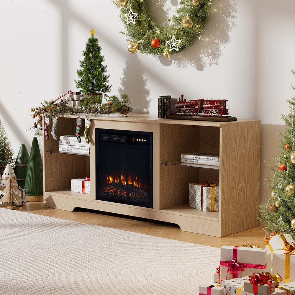 Wood Grain Fireplace Cabinet with 18inch Electric Fire | Touchscreen-enabled & remote-controlled Living and Home 