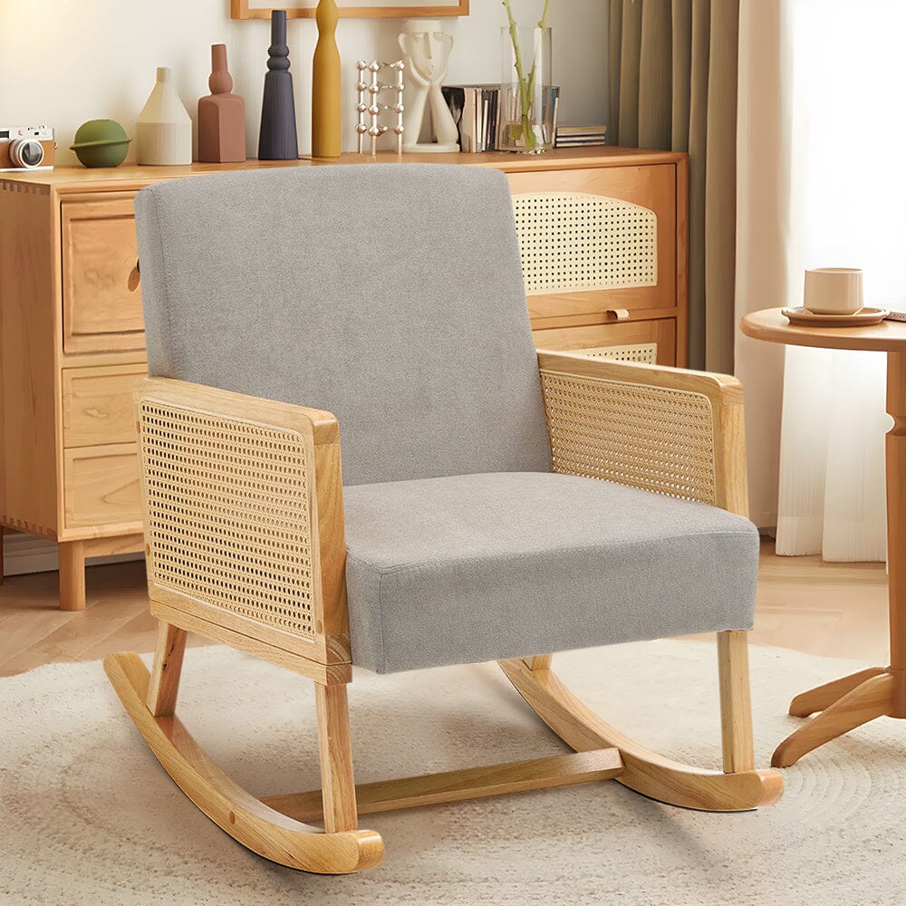 Linen Wooden Rocking Chair-Grey Living and Home 