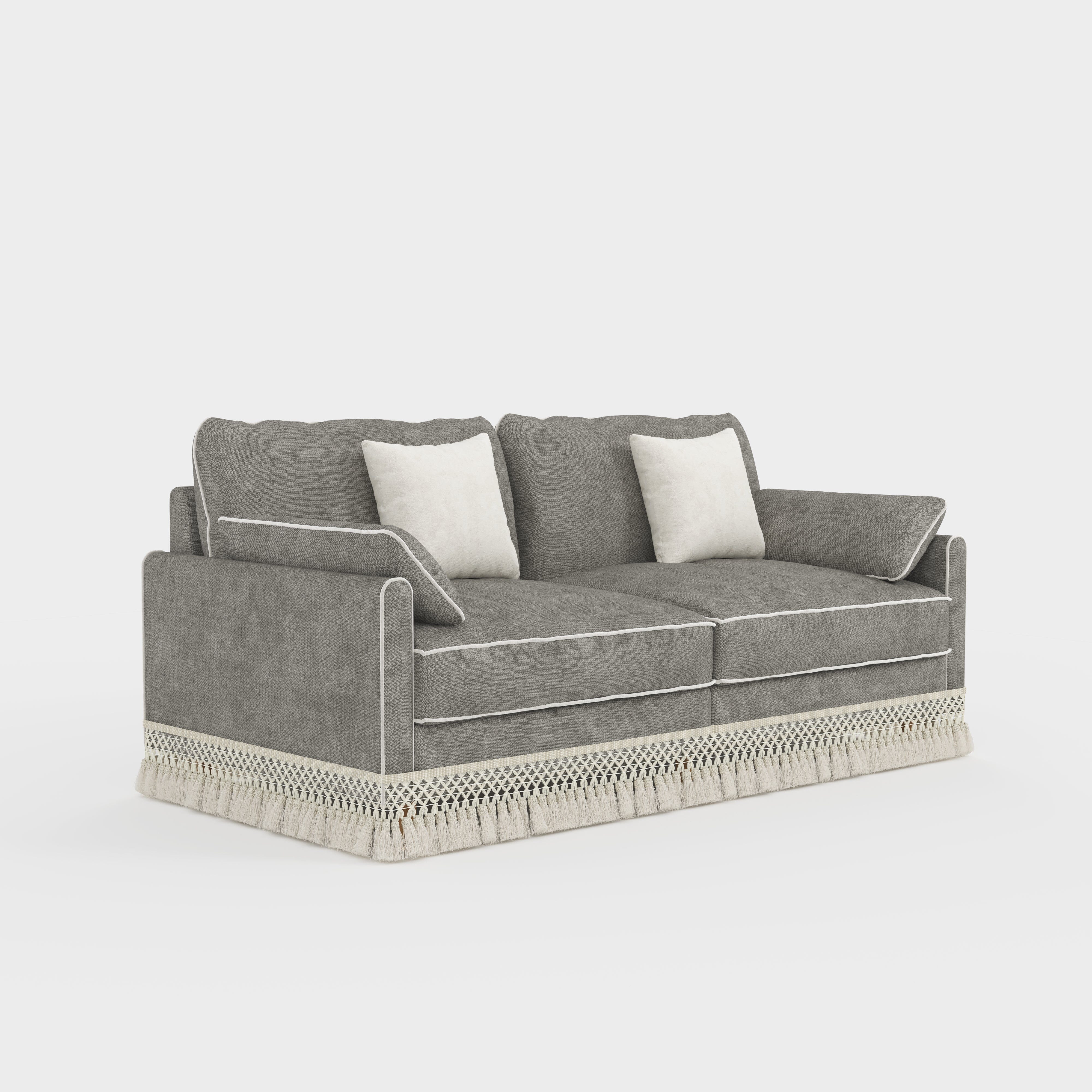 Cotton Linen Detachable Modular Sofa with Fringed Trim Cottonfy UK 2 Seater Flint Gray In Stock