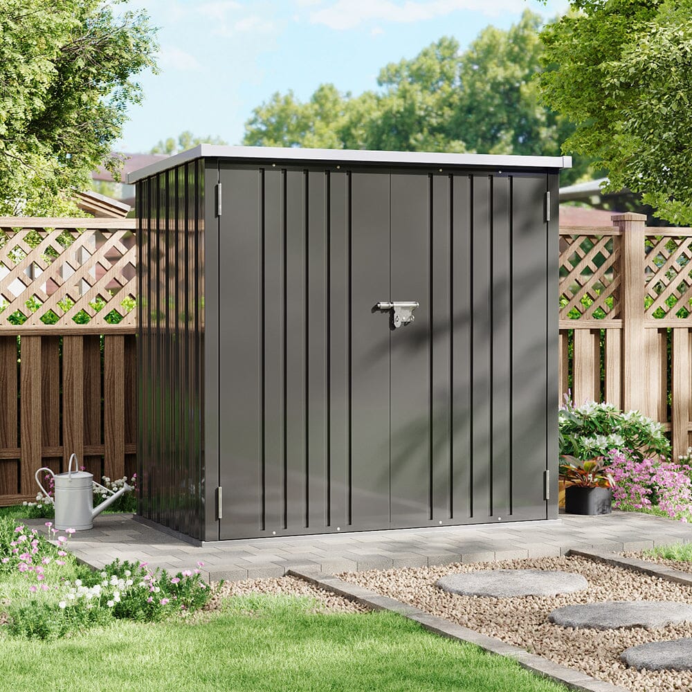 5.5x3ft Grey Slanted Roof Garden Shed with Double Doors Living and Home 