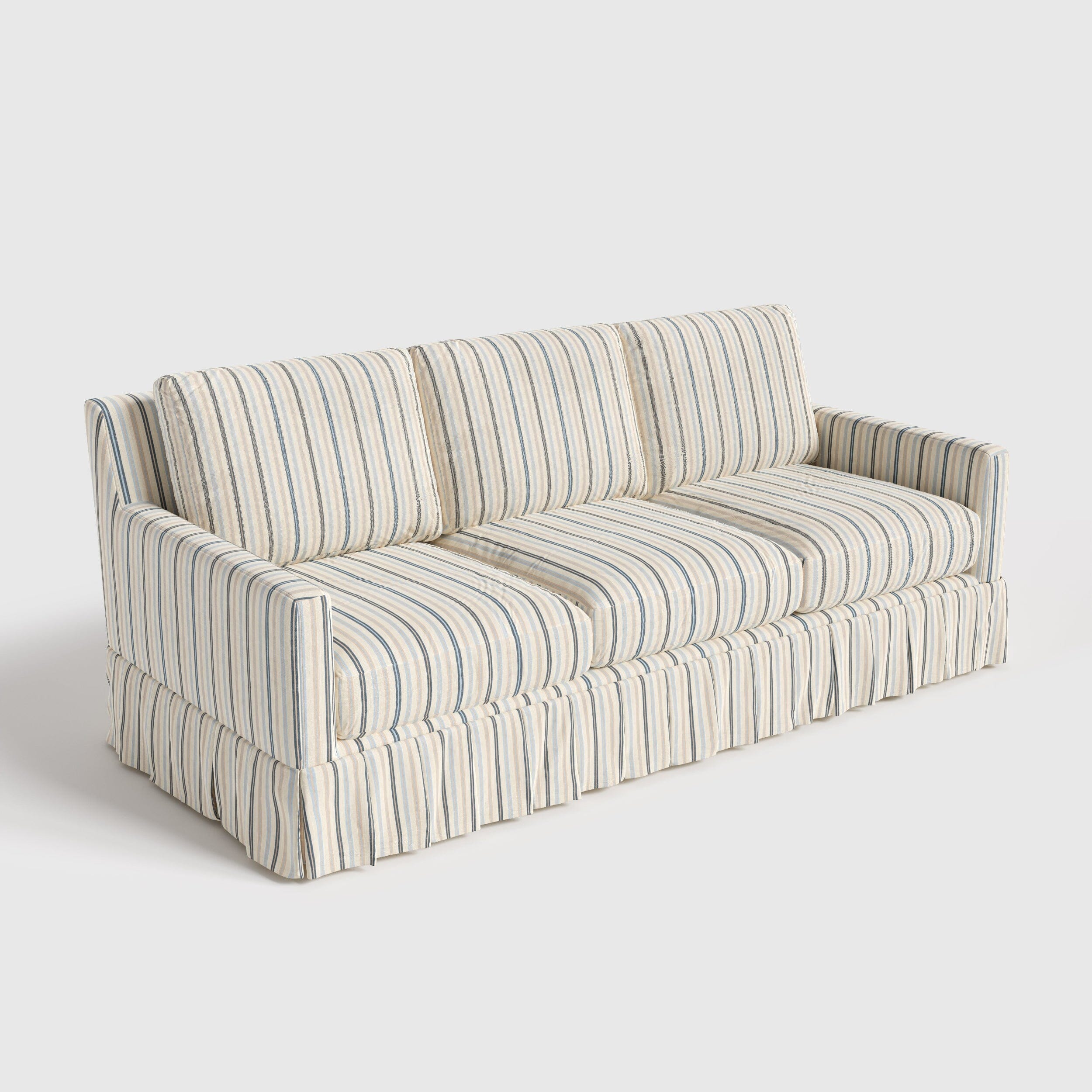 Cottonfy 3 Seater Striped Sofa with Removable Covers and Skirted Design Living and Home 