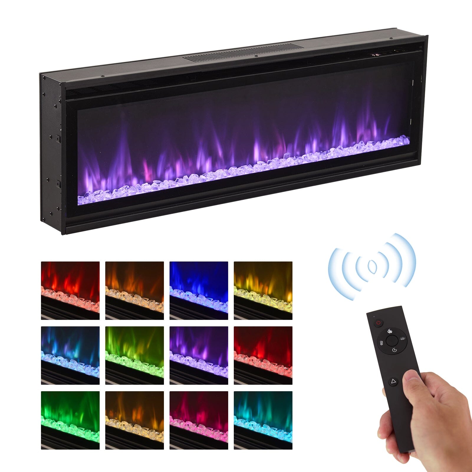 40/50/60inch Black Wall Mounted & Recessed Electric Fireplace with Adjustable Flame & Brightness Living and Home 