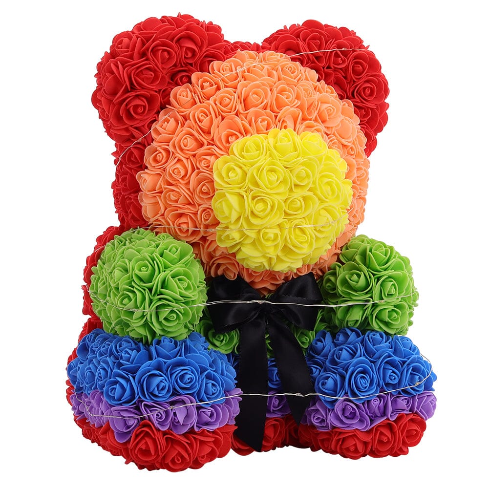 Simulation Foam Forever Rose Colorful Teddy Bear Gift Box with Warm Light Strip Living and Home 