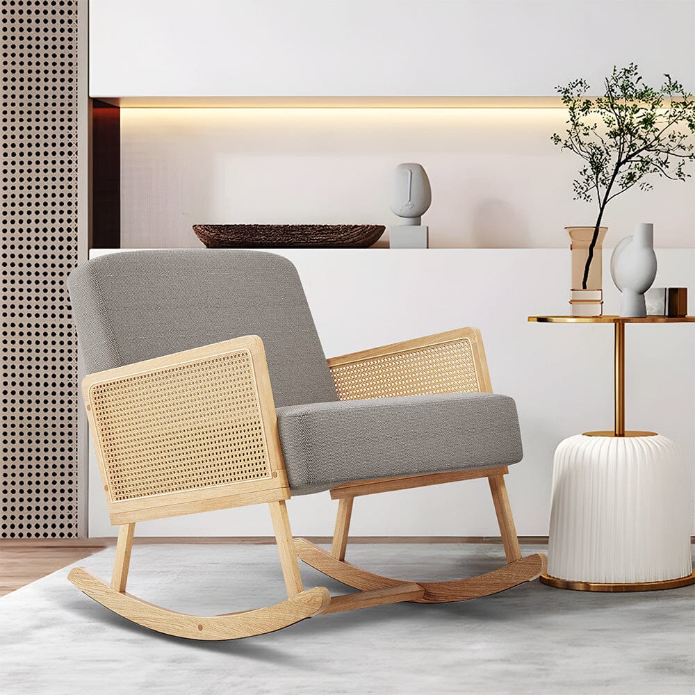 Linen Wooden Rocking Chair-Grey Living and Home 