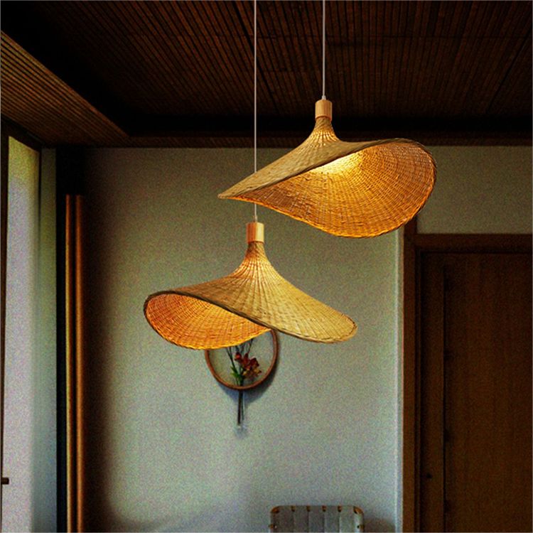 Vintage Straw Hat Rattan Woven Pendant Light for Living Room Lightsin UK D30cm In Stock 