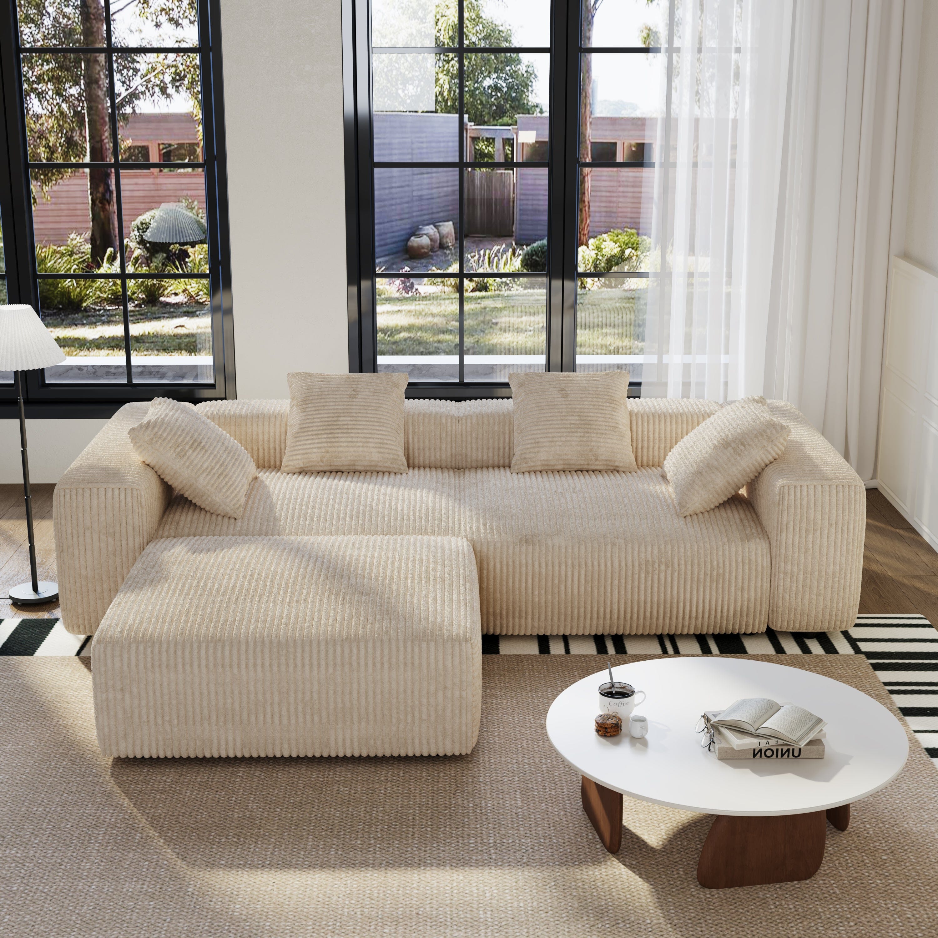 Cottonfy Corduroy Modular Wide Seat Chaise Sofa Block Living and Home 