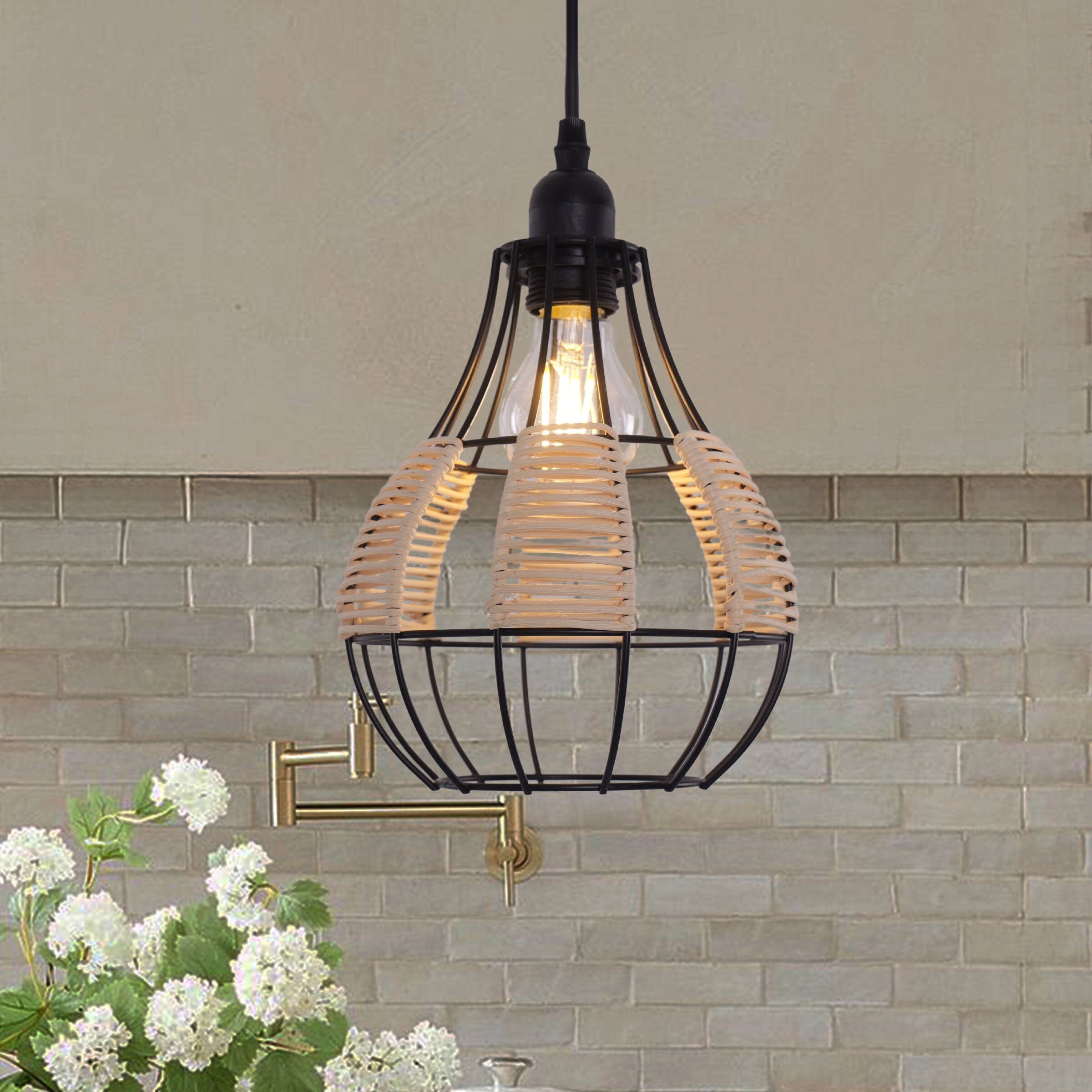 ‍Lightsin Rustic Iron Woven Rattan Pendant Light for Dining Room, Reading Corner & Bedroom (100% off) Living and Home D 
