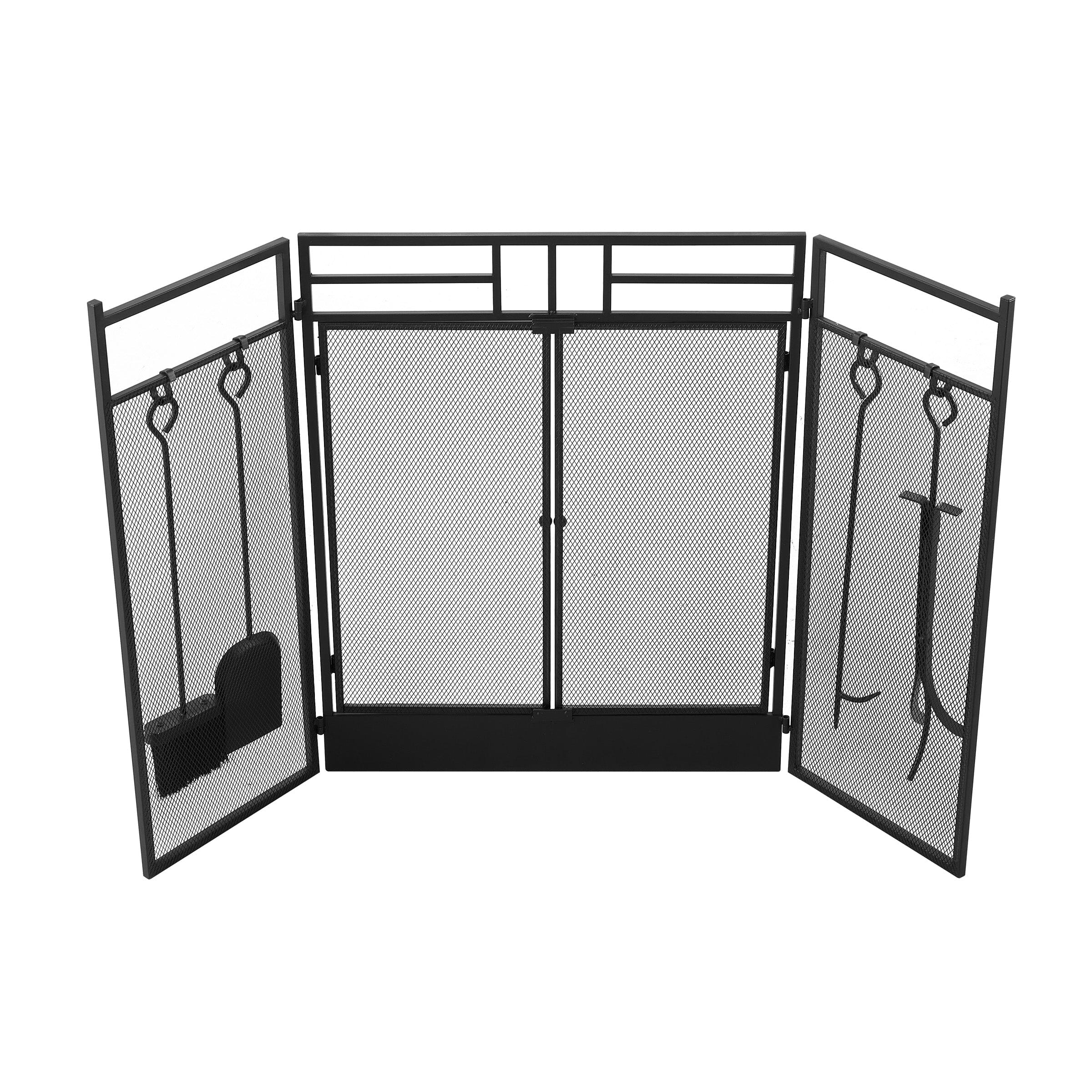 Smallbee Iron Fireplace Screen with 4-Piece Tool Set - Black Powder-Coated 122x1.3x80cm Smallbee UK 