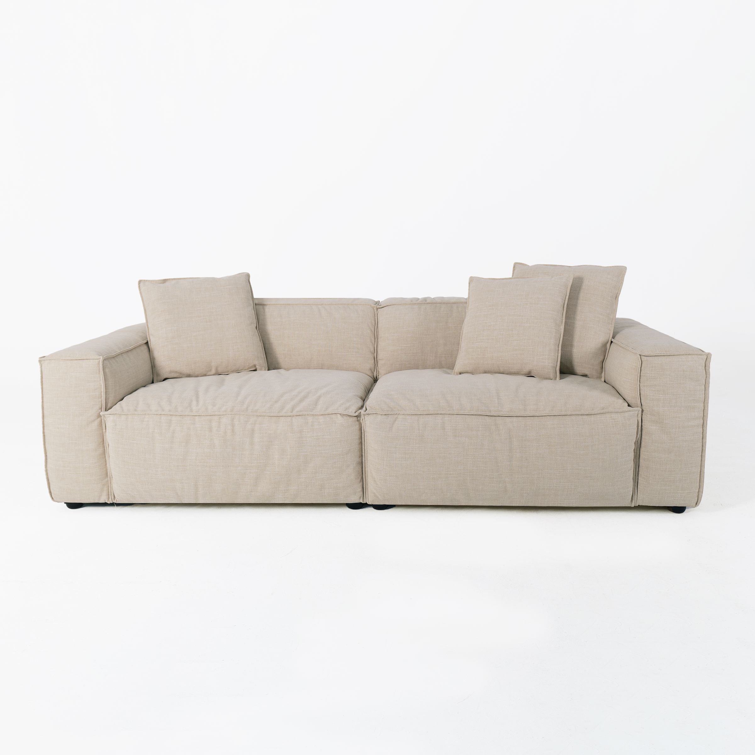 Cottonfy Elegant Linen Tofu Block Fabric Down Sofa 2 Seater Sofas Cottonfy UK 