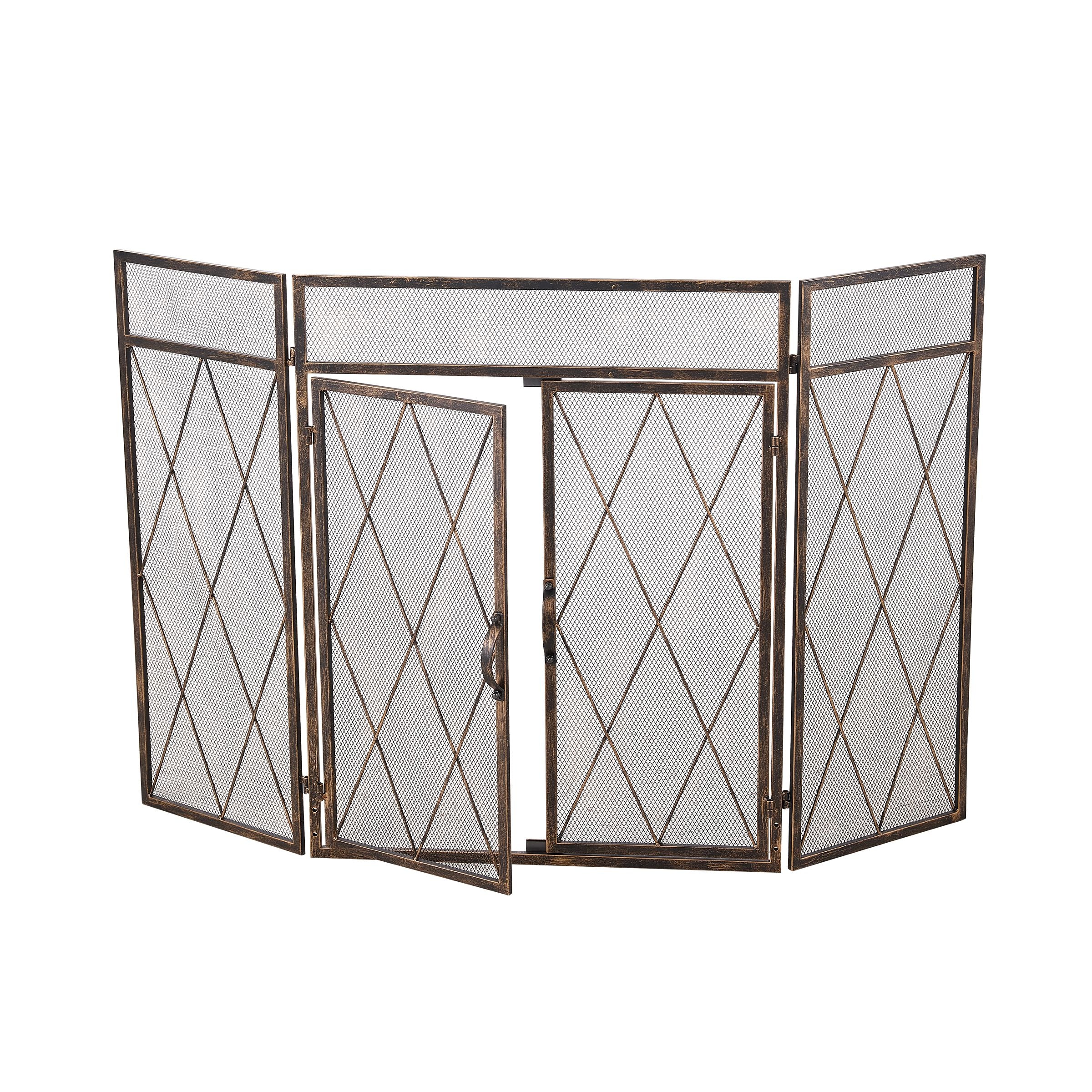 Smallbee Triple-Fold Iron Fireplace Screen Antique Copper Powder-Coated – 127x13x81cm Smallbee UK 