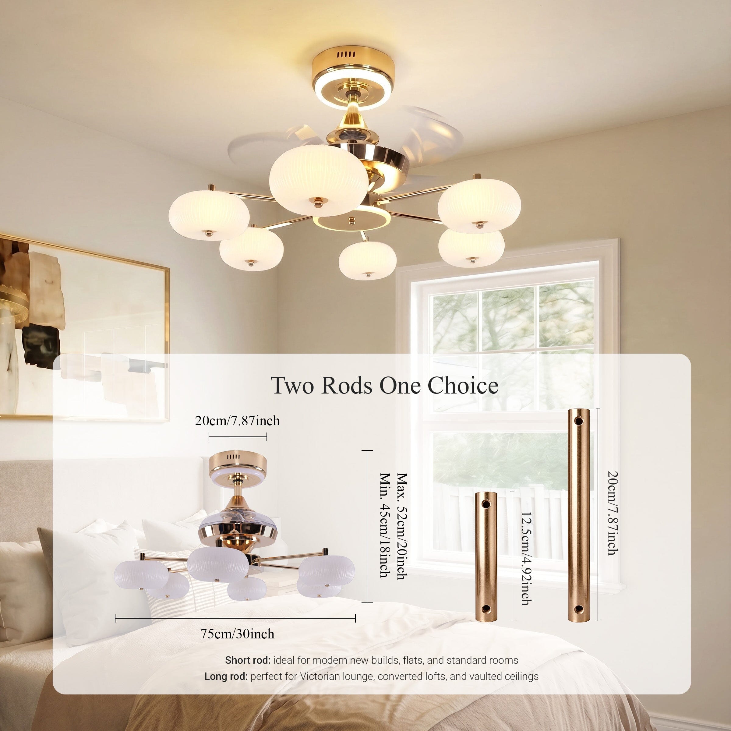Lightsin Ceiling Fan Light with 6-Speed Control in Copper and Acrylic Lightsin UK 