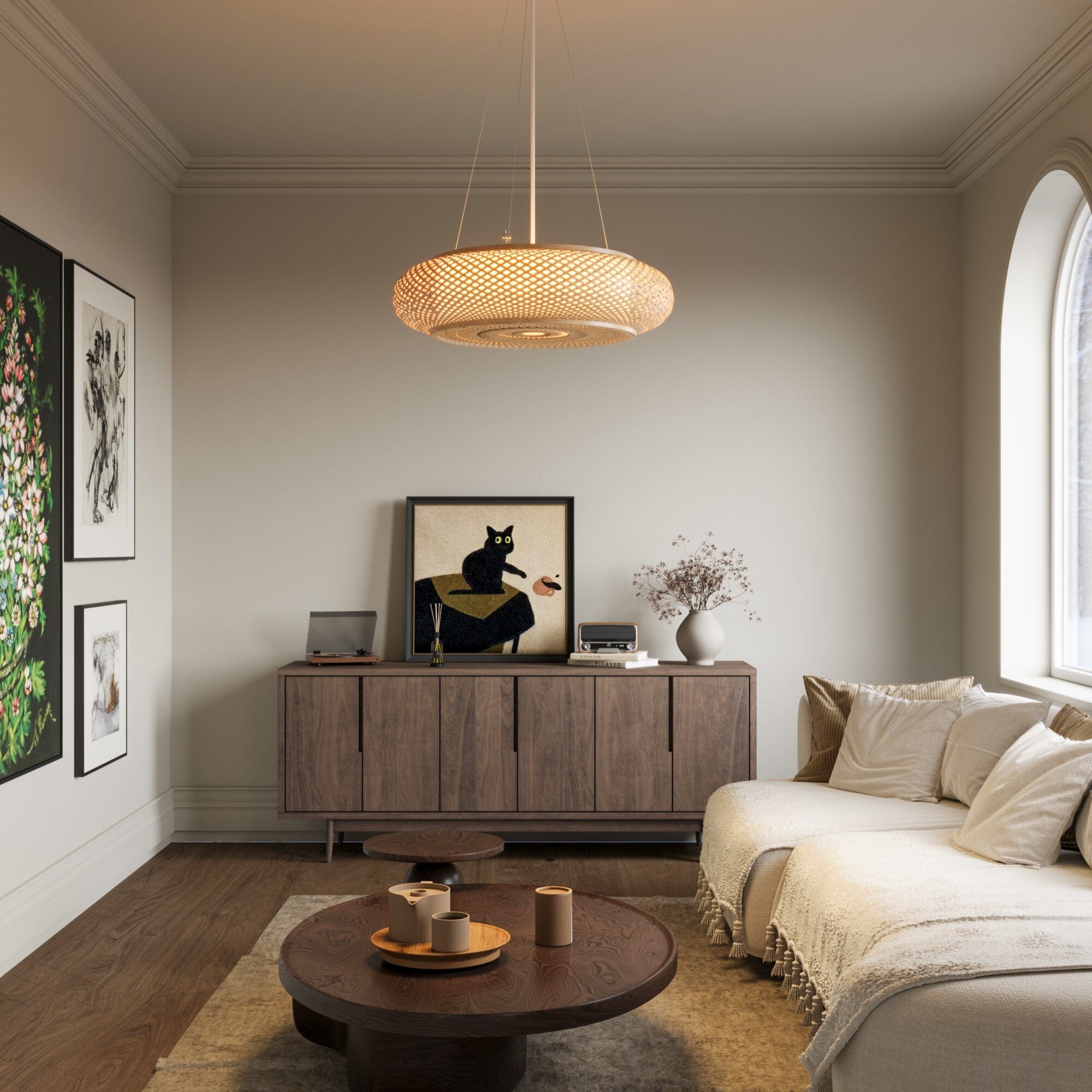 Lightsin Lutta-Japanese-Style Bamboo Rattan Pendant & Ceiling Light – Flat Flush Mount or Hanging Fixture for Bedroom, Living Room & More Lightsin UK 