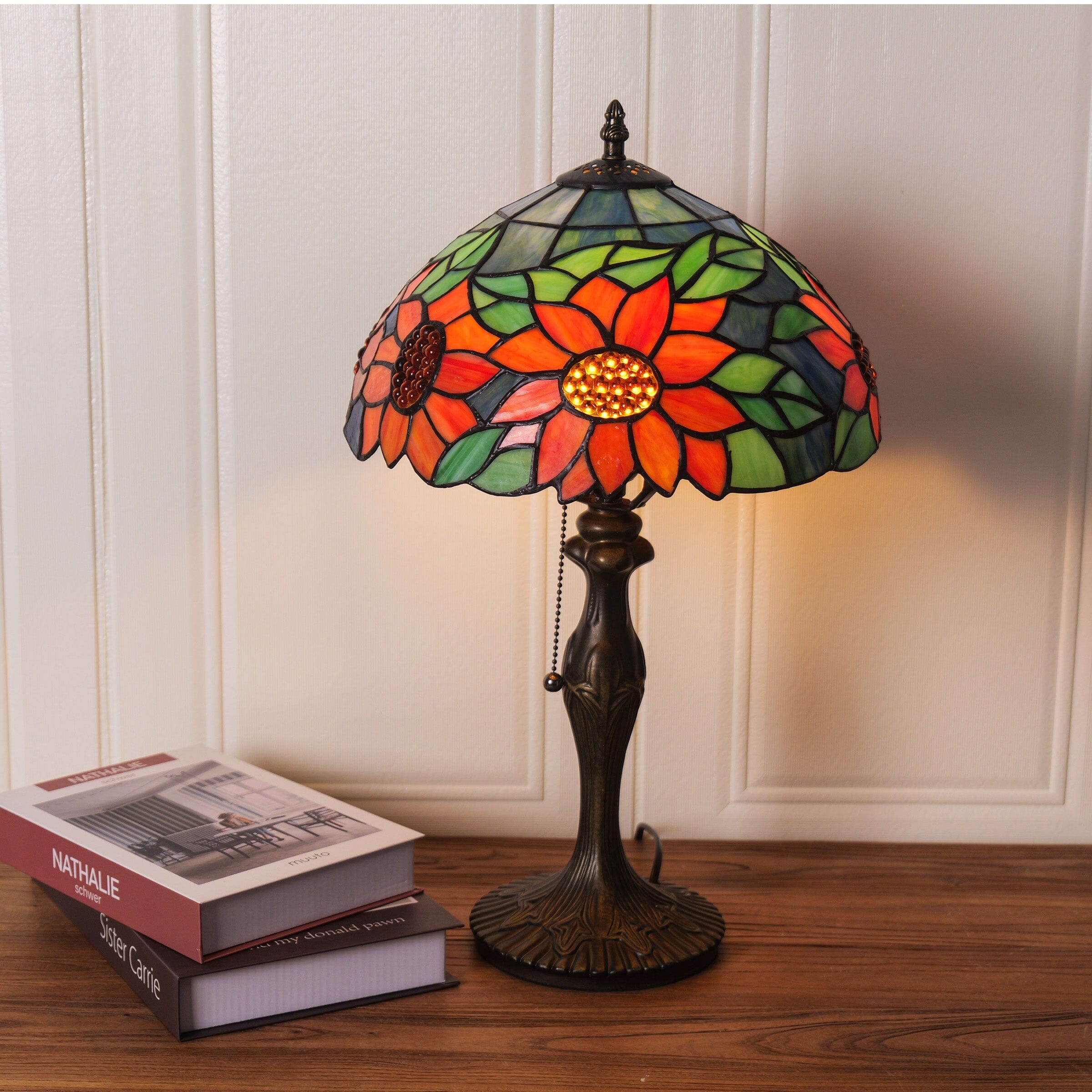 Lightsin Tiffany Table Lamp | Handcrafted Stained Glass Floral Petals Series Green and Blue Lightsin UK 