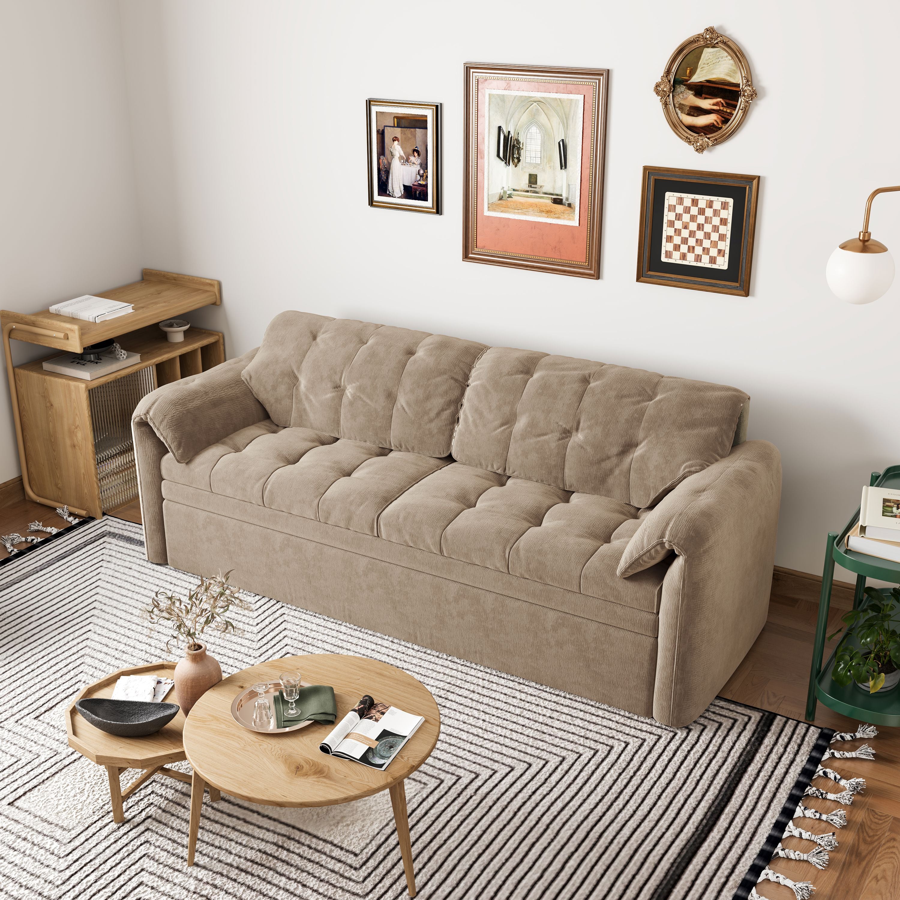 Cottonfy Upgraded Cloud Chenille Skin Friendly Sofa Bed with Storage Living and Home 226 CM Khaki 