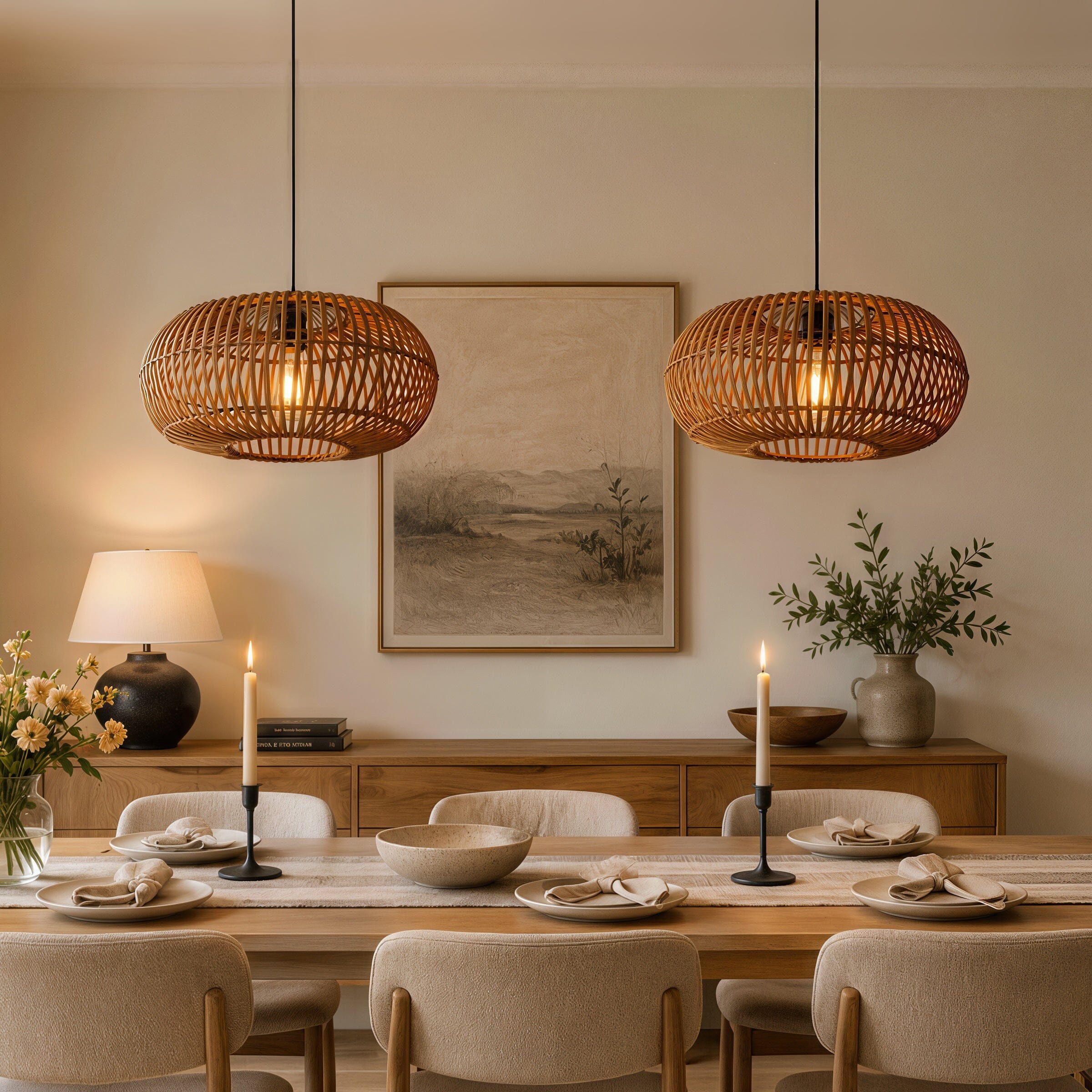 Lightsin Natural Bamboo Woven Round Pendant Light for Warm Interiors Lightsin UK 