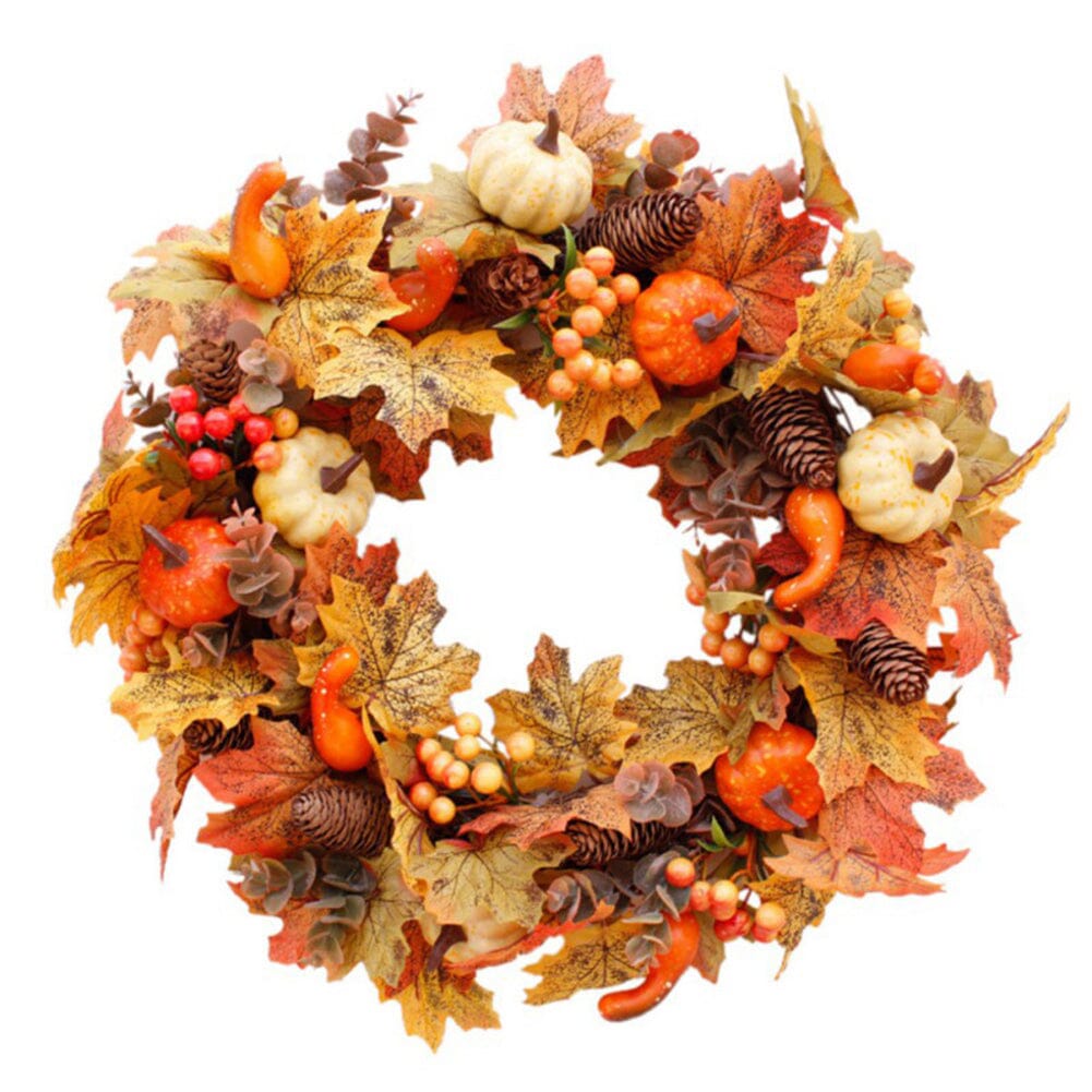 Autumn Pumpkin Wreath Wall Decoration with Lights – 50cm Living and Home 