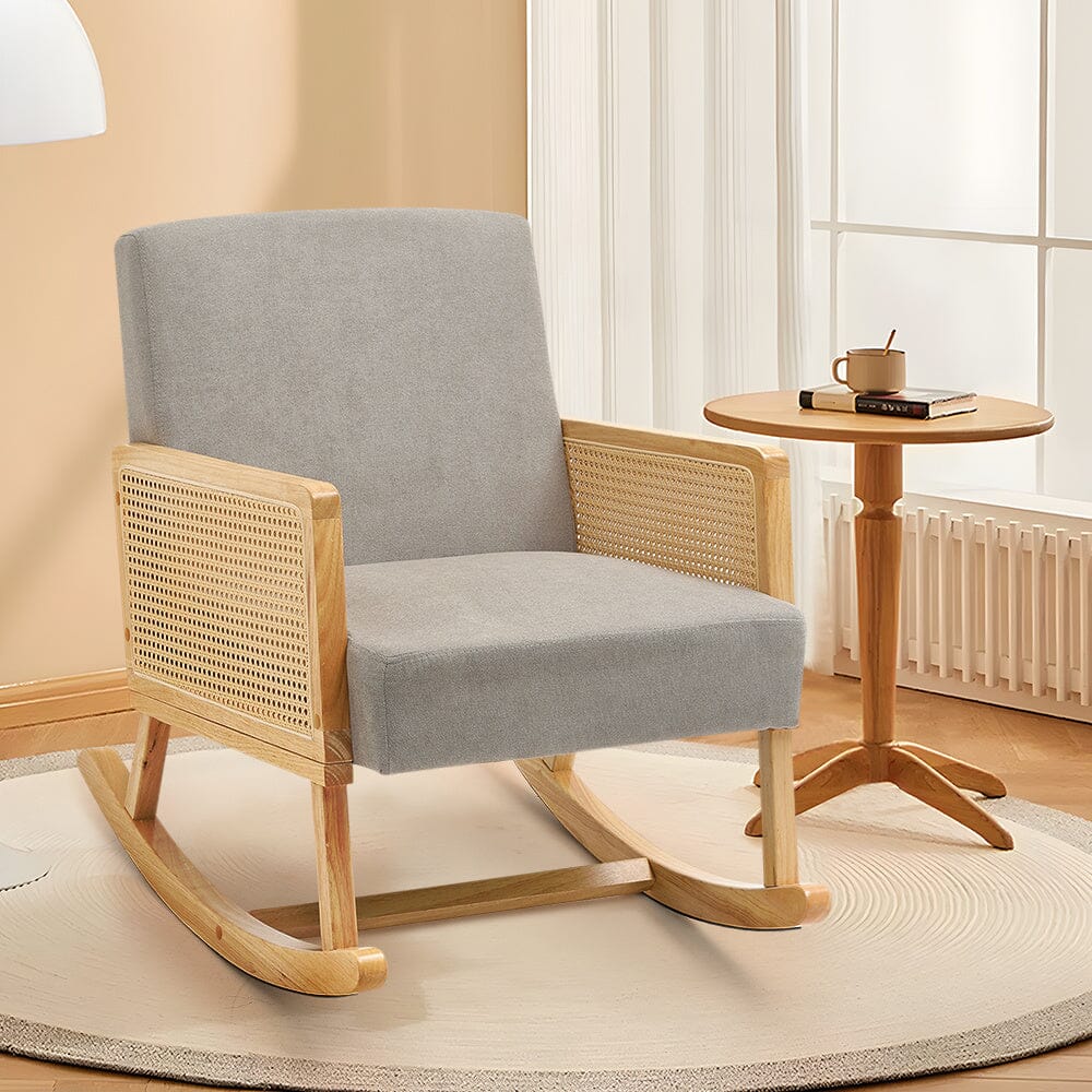 Linen Wooden Rocking Chair-Grey Living and Home 