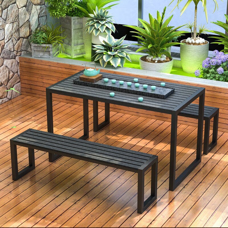 6 - Person 150cm Long Iron Outdoor Dining Set Garden Table and Bench Garden Dining Sets Living and Home 