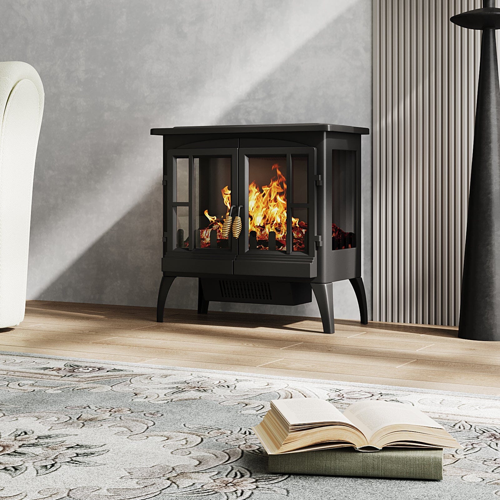 Black Freestanding Electric Fireplace Heater with Adjustable Flame Brightness Living and Home 