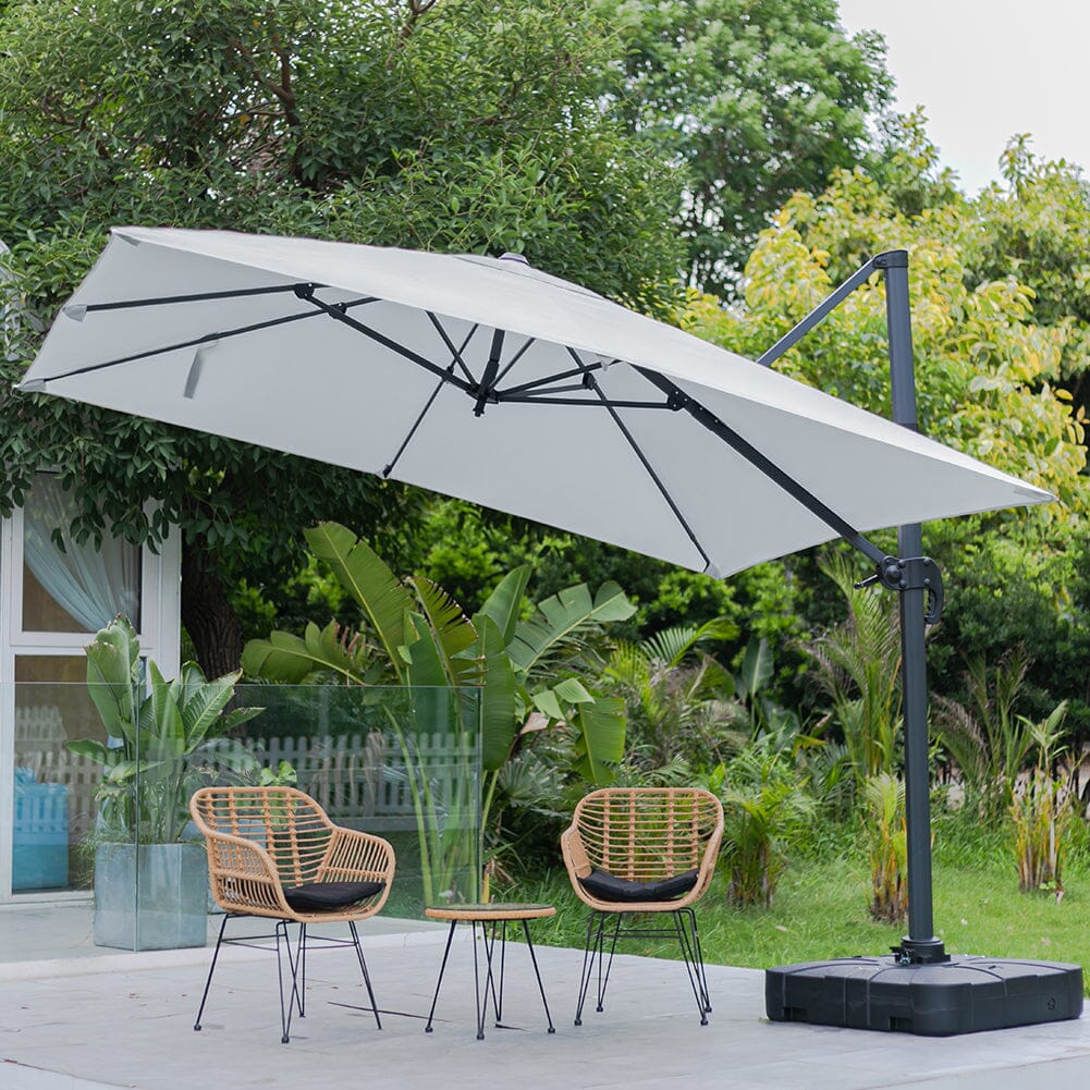 300cm Wide Garden Parasol Outdoor Hanging UV Resistant and Waterproof Umbrella for Patio Parasols Living and Home Parasol + Cross Base + Square Water Tank Light Grey 