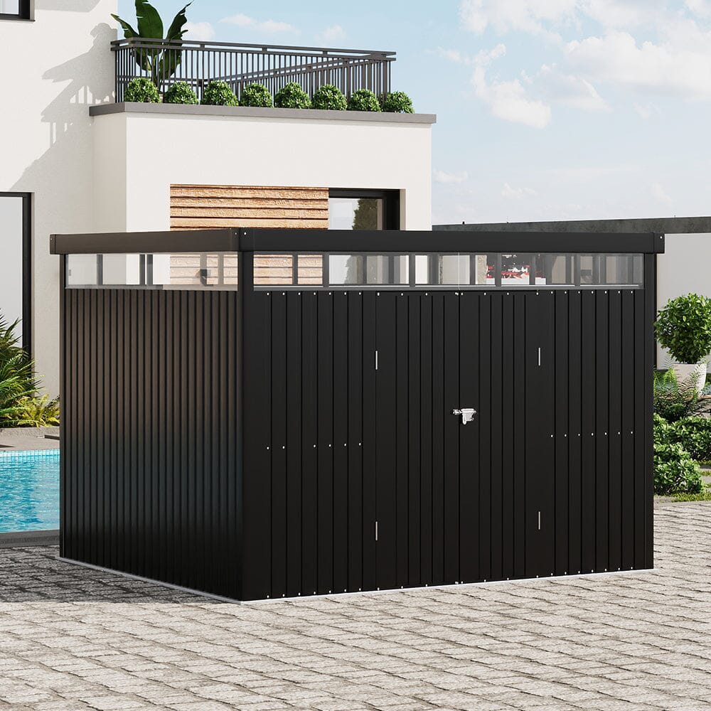 2x2.6x2m/1.6x2.6x2m/2.6x3x2m/4x3x2m Charcoal Black Galvanized Steel Storage Shed with Double/Single Lockable Doors Living and Home 