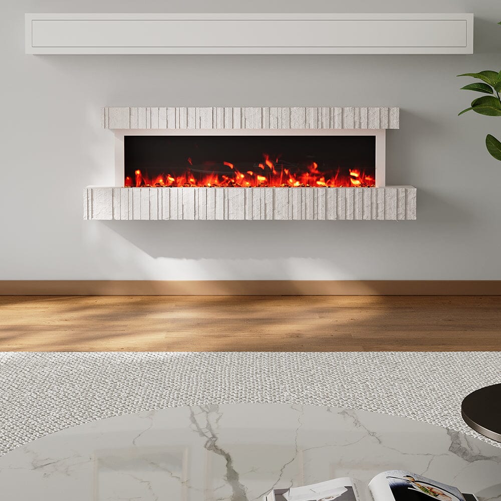 47/59 Inch Wall Mounted Electric Fireplace with Faux Stone Mantel, WiFi, Remote & LED Flames Living and Home 