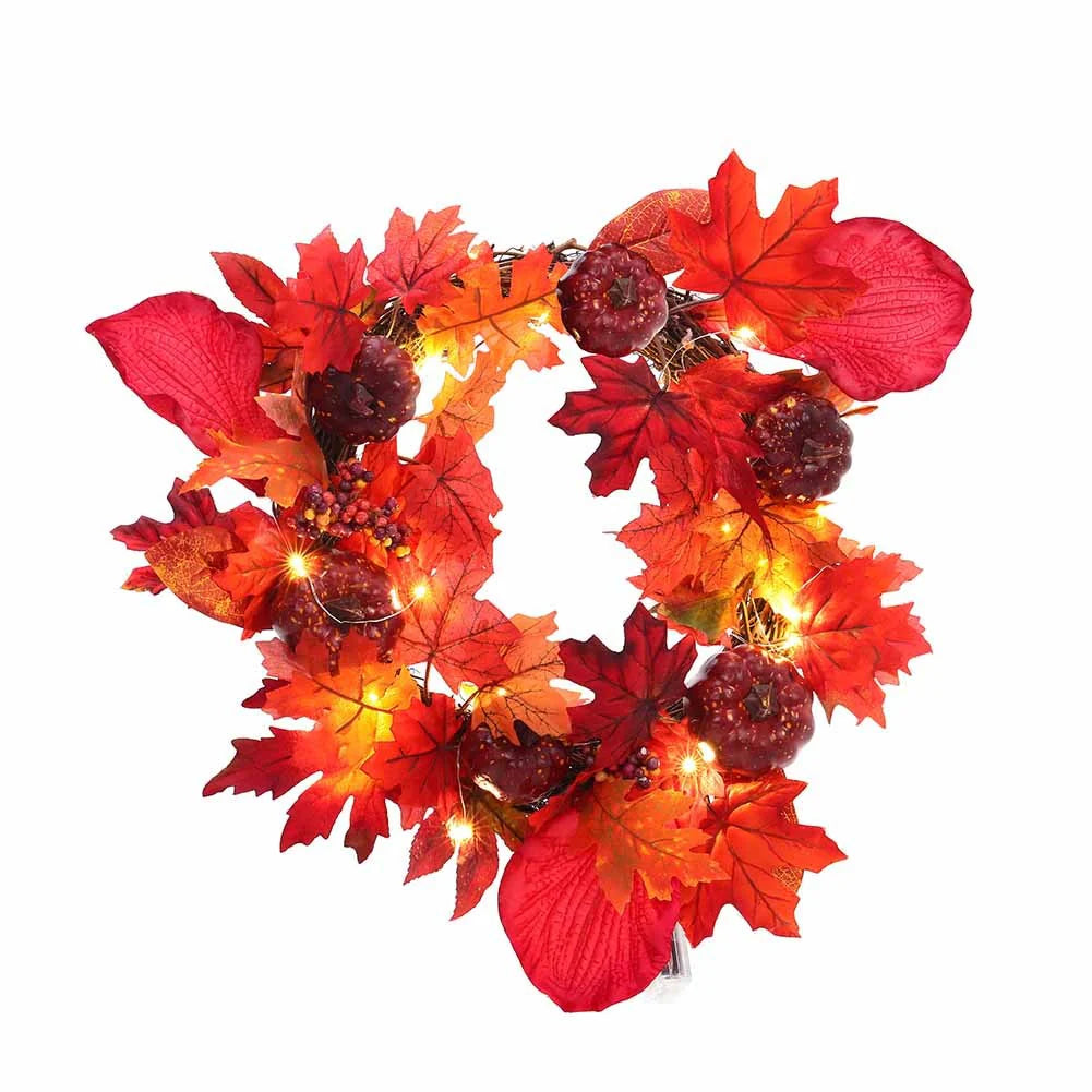 Fall Maple Leaf Pumpkin Wreath Artificial Wreath Front Door Decoration Living and Home 
