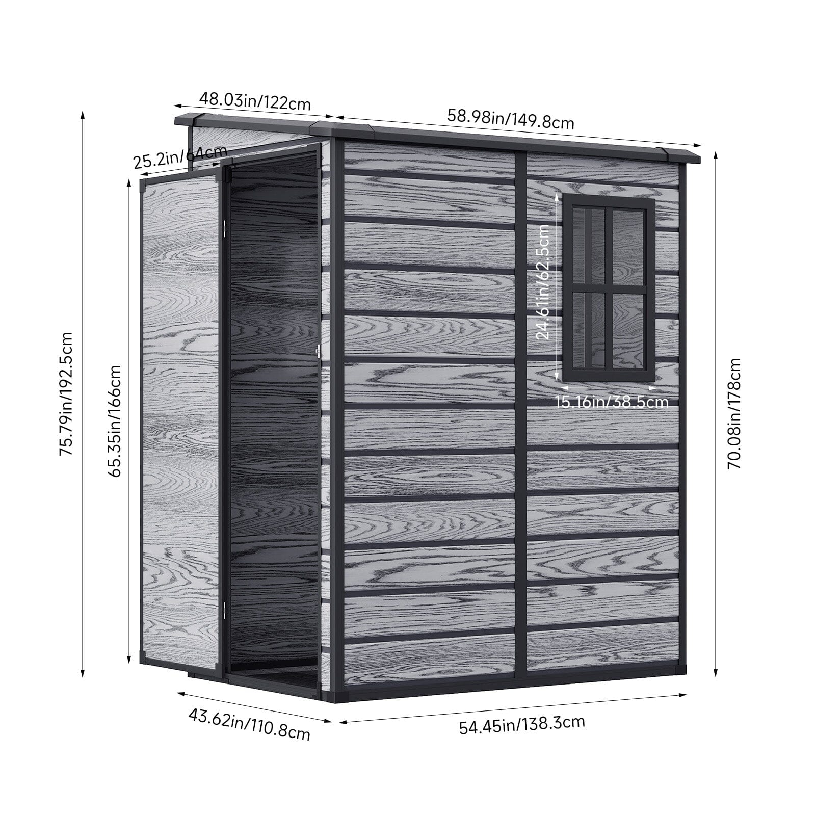 5x3ft / 5x4ft Plastic Garden Storage Shed with Front and Size Door for Bikes and Tools Living and Home 