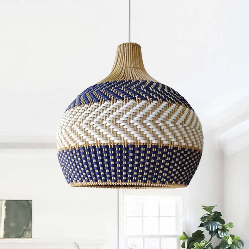 ‍Lightsin Handwoven Blue and White Rattan Pendant Light (100% off) Lightsin UK 