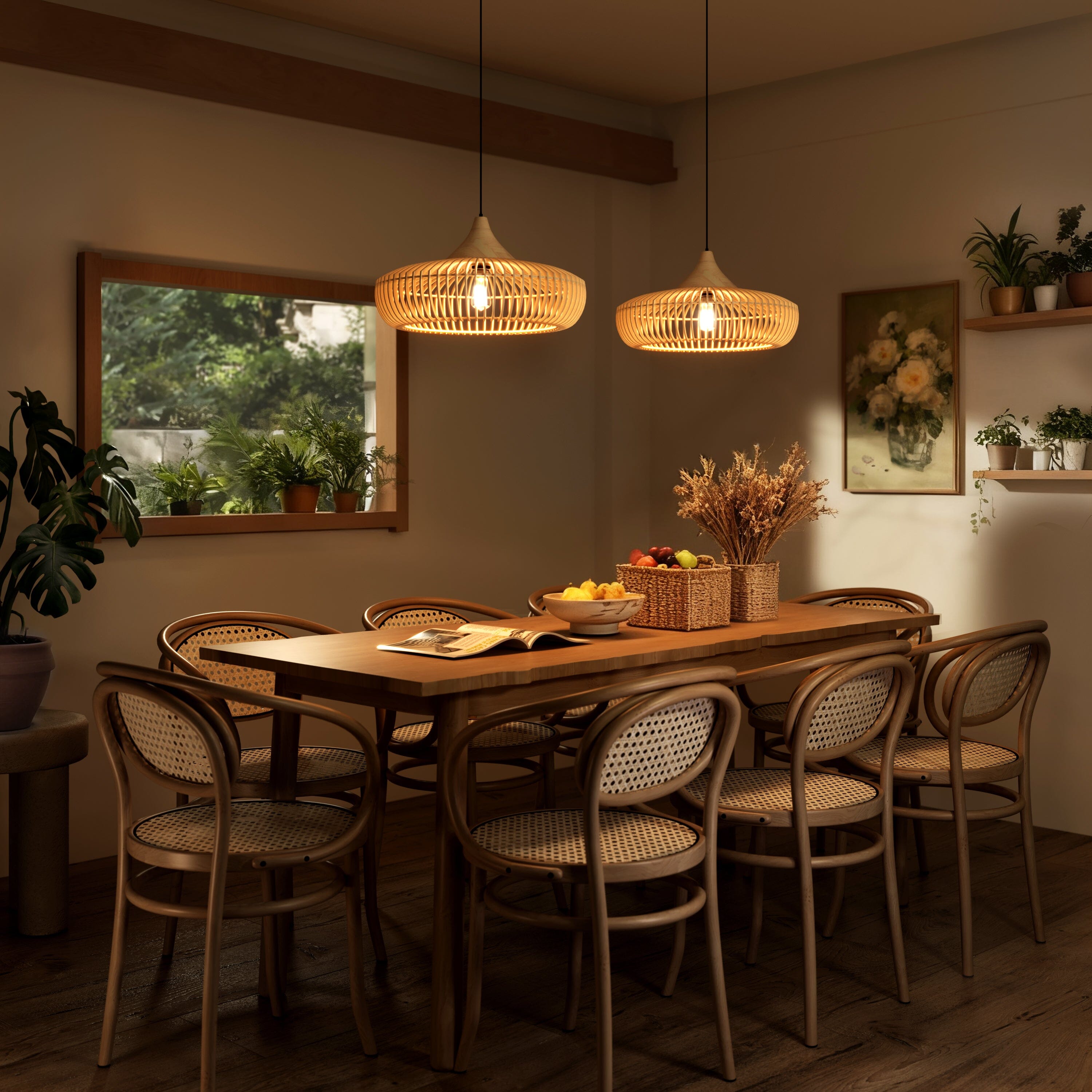 Shadome-Lightsin Handcrafted Wooden Kitchen Pendant Light Fixtures Lightsin UK D55cm 2 Unit 