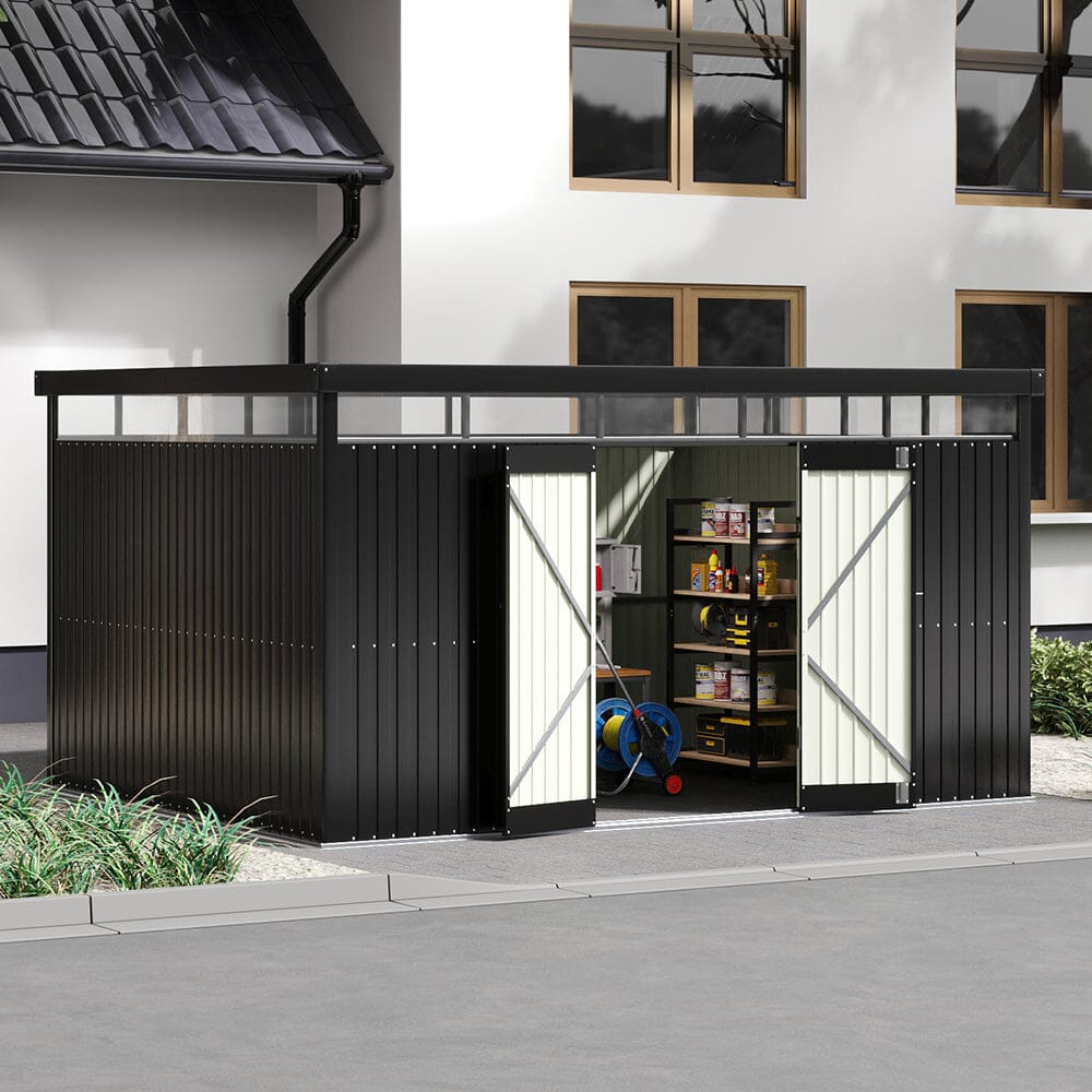 2x2.6x2m/1.6x2.6x2m/2.6x3x2m/4x3x2m Charcoal Black Galvanized Steel Storage Shed with Double/Single Lockable Doors Living and Home 4x3x2m 