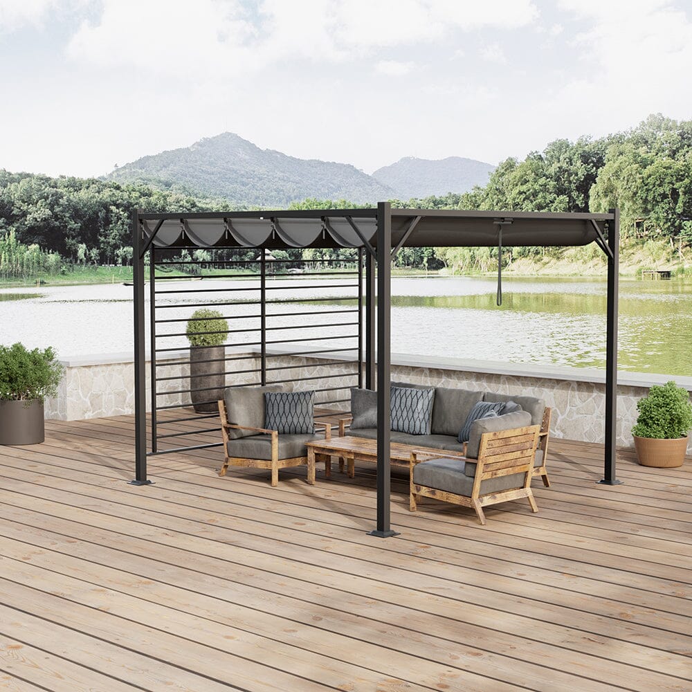 3x2.8x2.3m Dark Grey Pergola with Single-Sided Hollow Fence Living and Home 