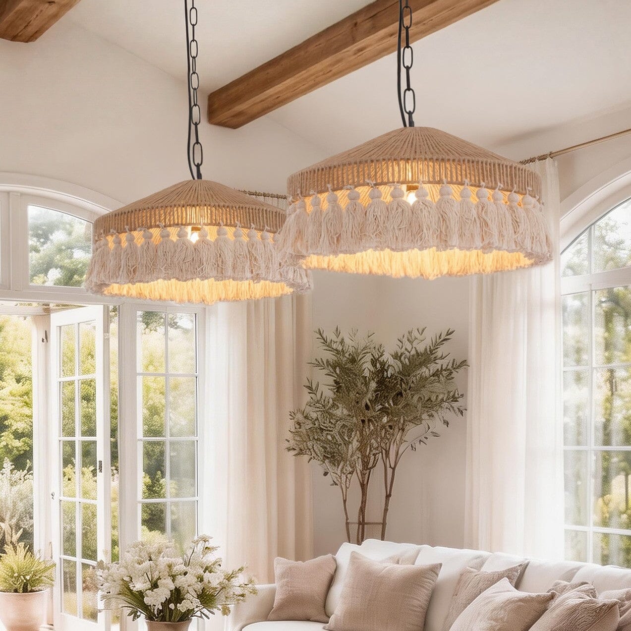 Lightsin Bohemian Style Handcrafted Woven Hemp Rope Hanging Pendant Lights Lightsin UK D60cm 2 Units 
