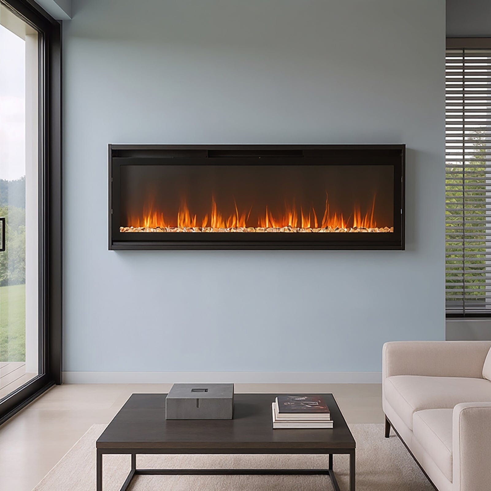 40/50/60inch Black Wall Mounted & Recessed Electric Fireplace with Adjustable Flame & Brightness Living and Home 50inch (Pre-Order) 