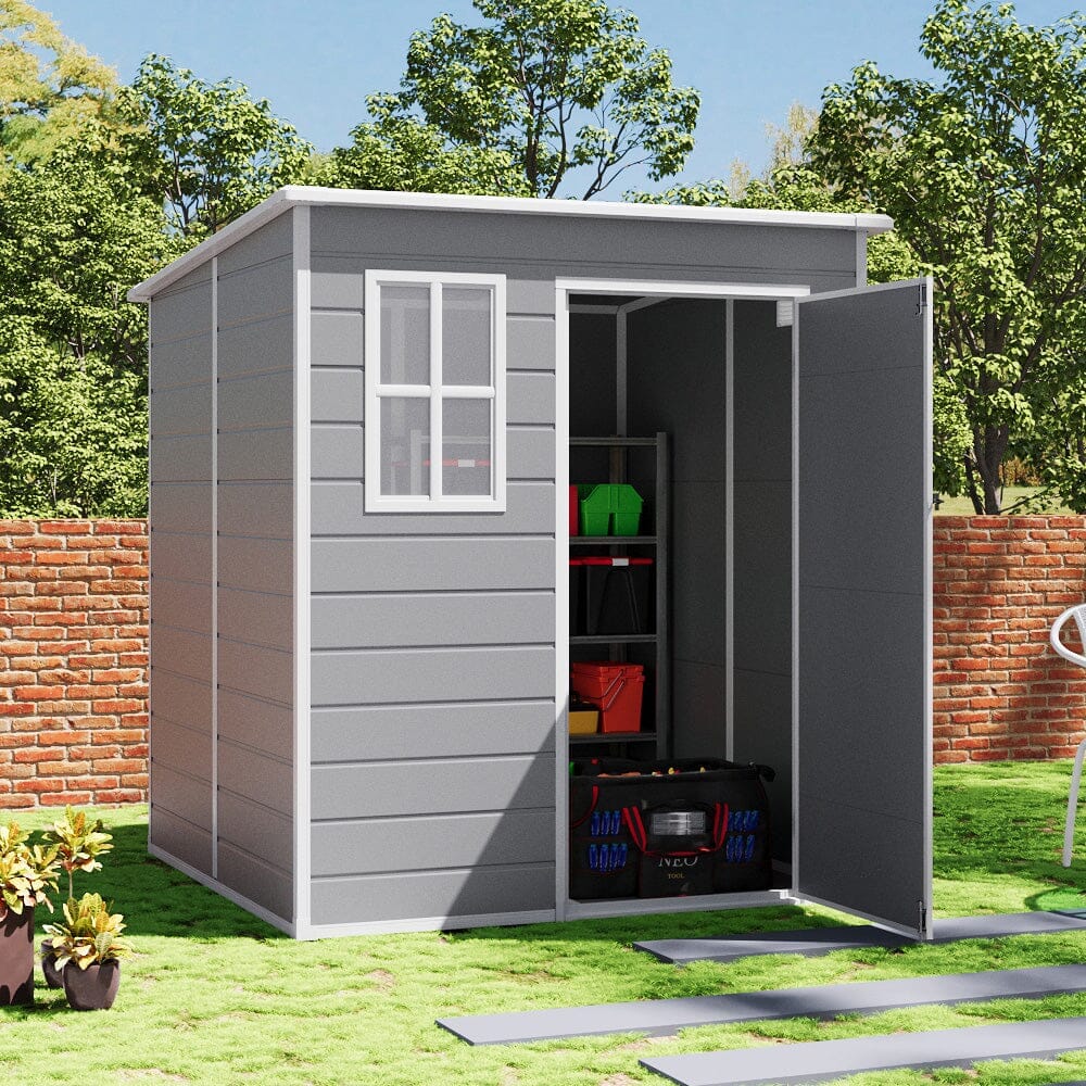 8x4/6x6ft PP Outdoor Apex/Flat Roof Garden Storage Shed with Window and Vent Living and Home 