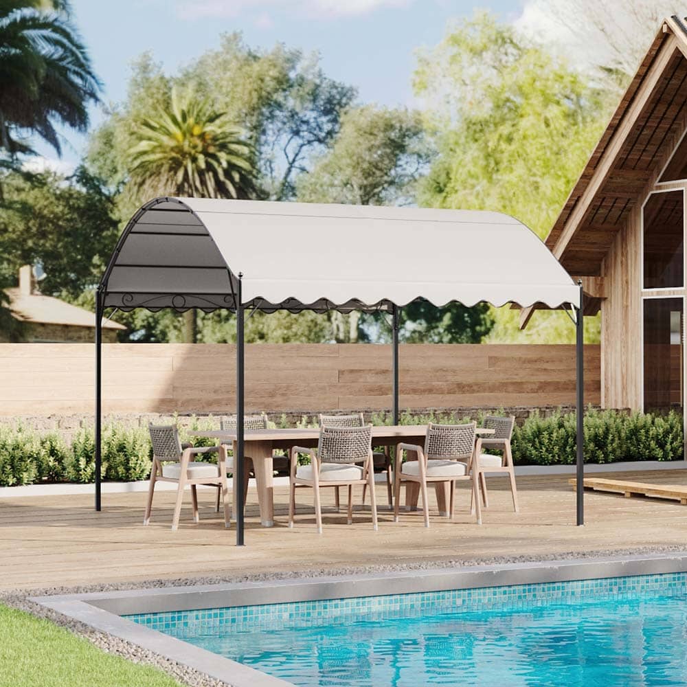 9.84 x 9.84 x 8.53 ft/ 9.84 x 13.12 x 8.53 ft Beige Arch Steel Canopy with Ground Pegs Living and Home 