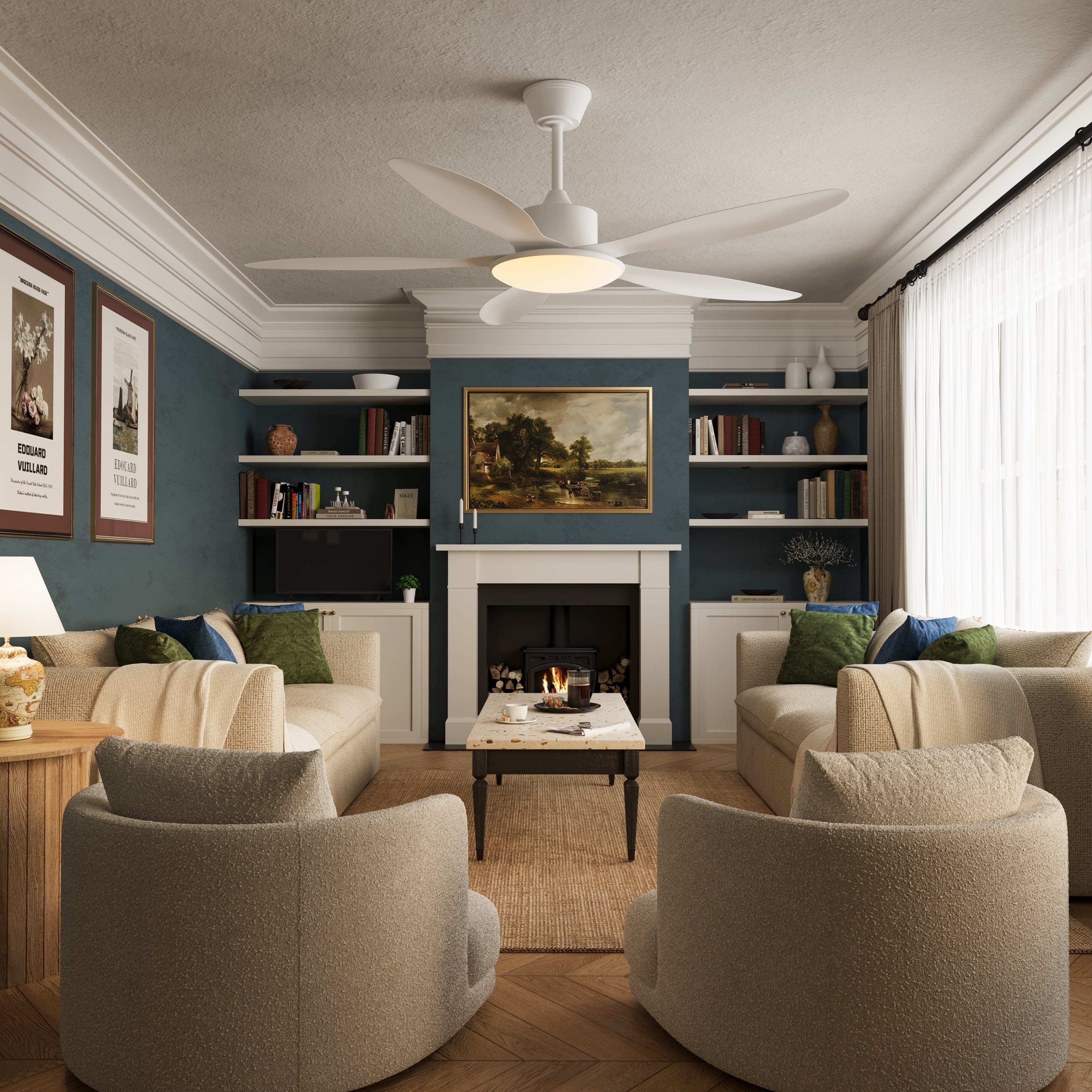 Lightsin 53-inch Modern Ceiling Fan with Light, Silent 5-Blade LED Fan with Remote Lightsin UK 