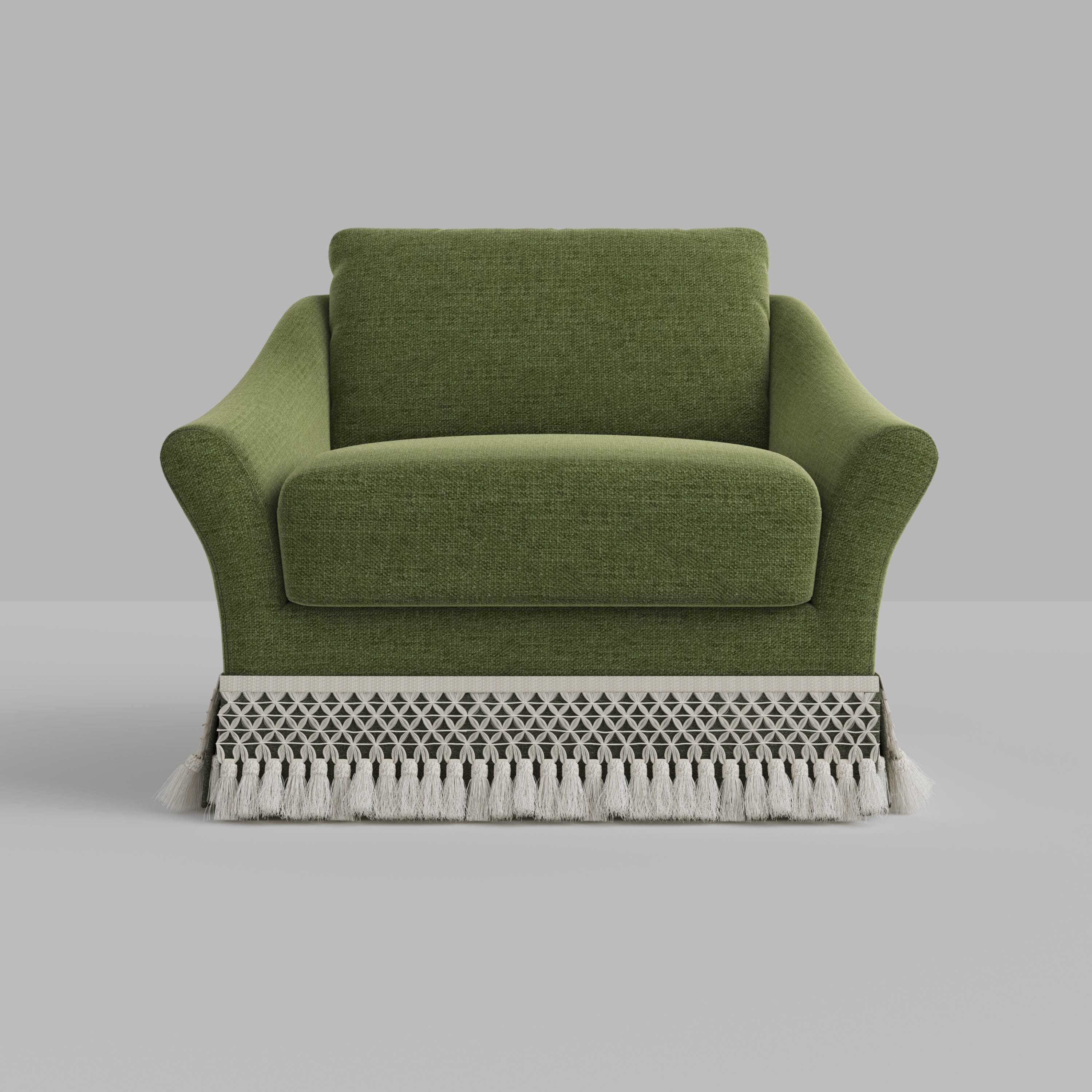 Cottonfy Slipcover Linen Armchair with Fringe Cottonfy UK Single Chair Olive 