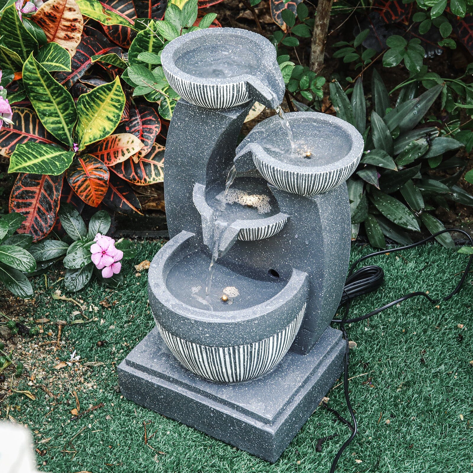Cascading Bowls Garden Water Feature Fountain 4-Tier Fountain LED Fountain Fountains Living and Home 