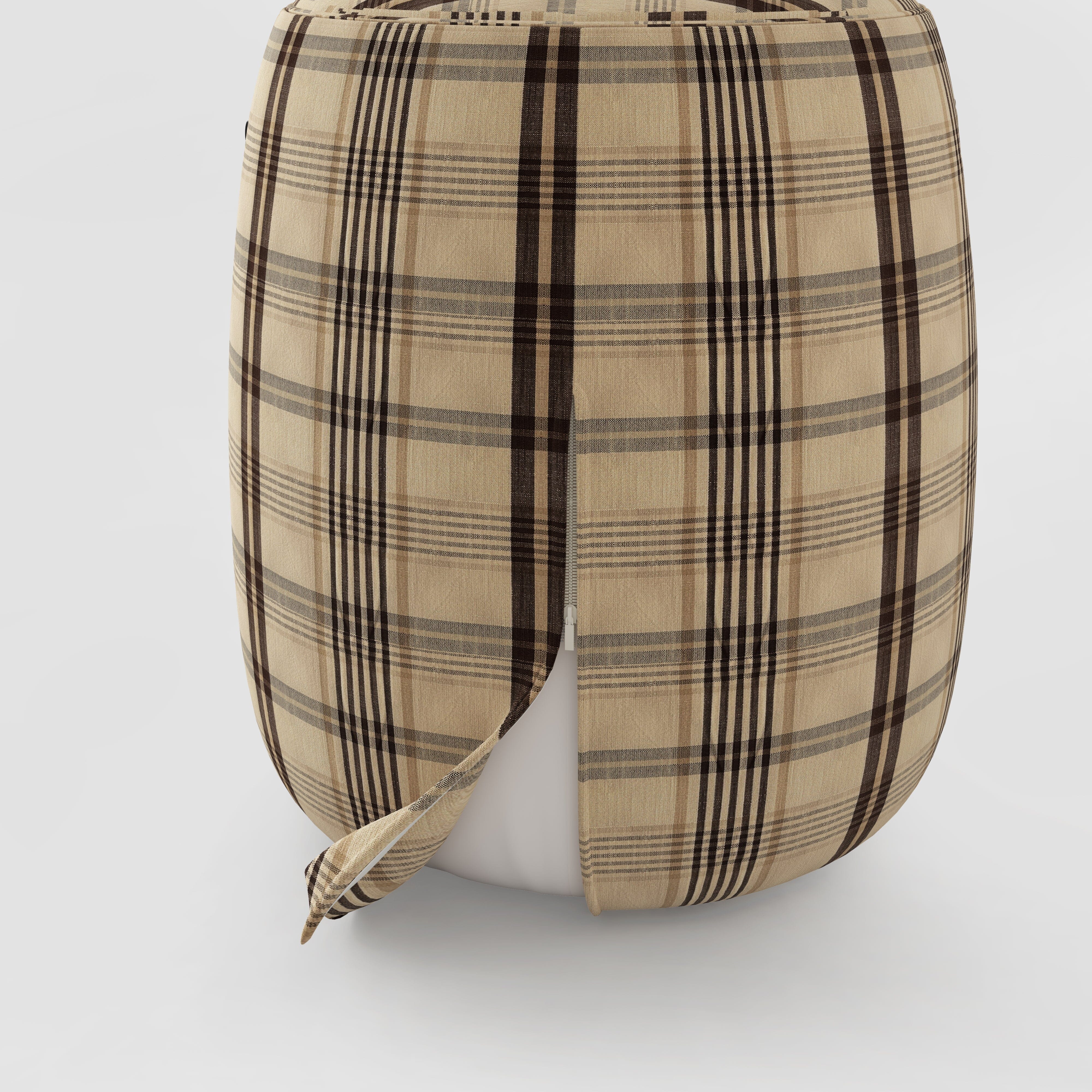 Haven British Check Round Pouffe Footstool with Leather Handle Cottonfy UK 