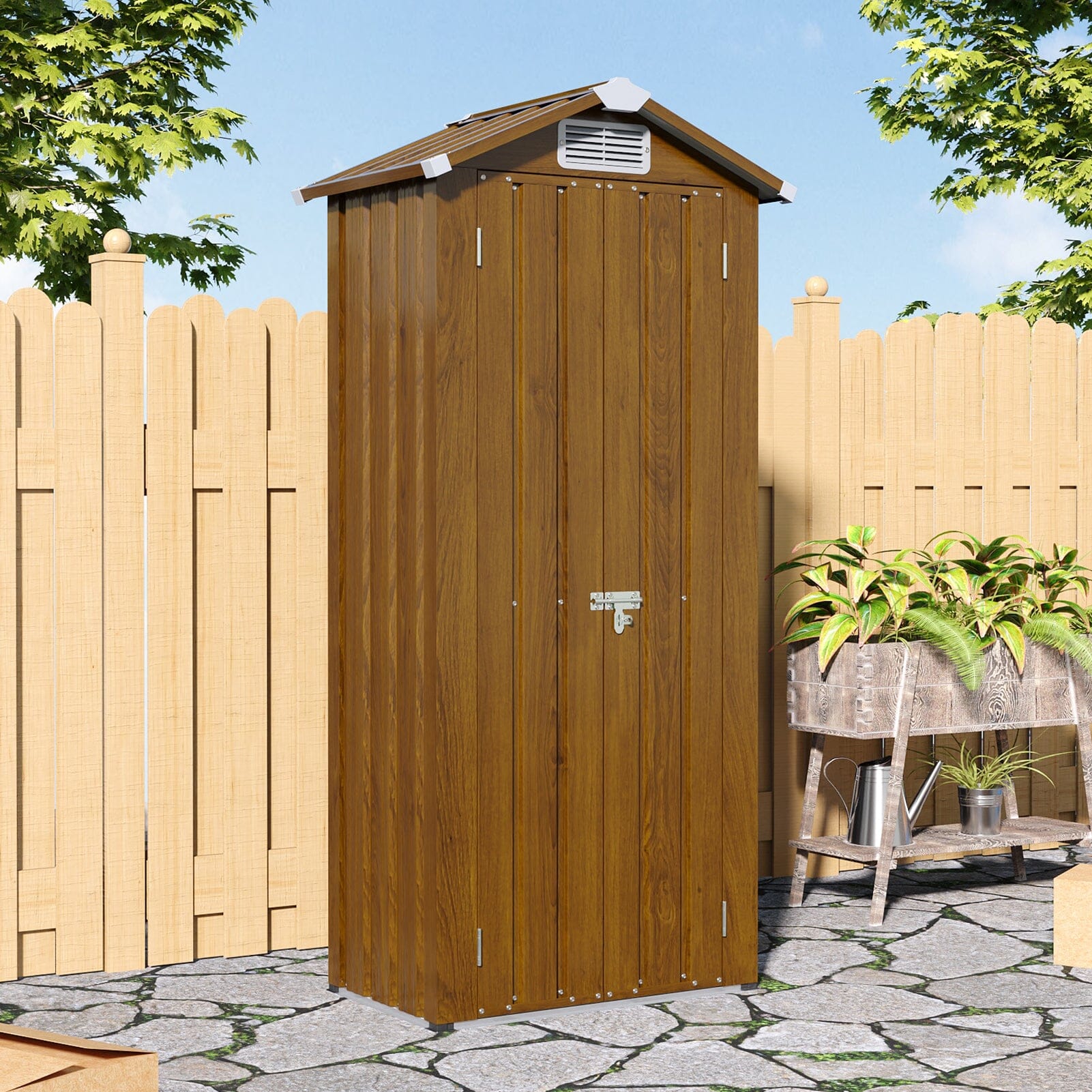 2.7*1.9FT Apex Roof Yellow Wood Grain Tool Cabinet Living and Home 