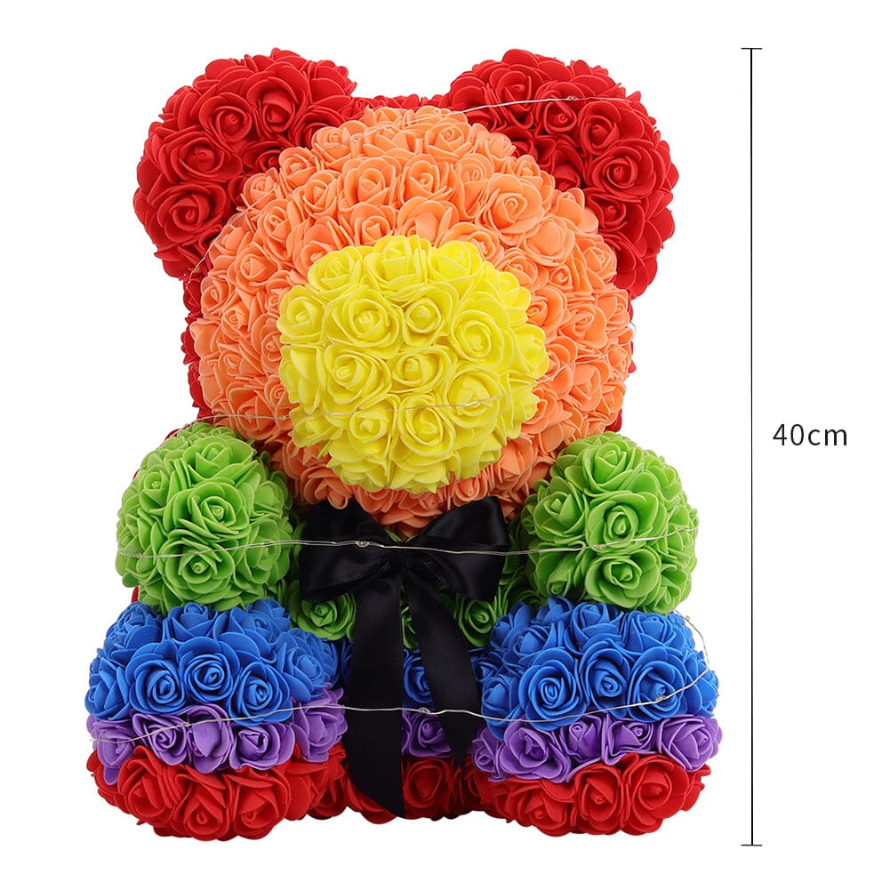 Simulation Foam Forever Rose Colorful Teddy Bear Gift Box with Warm Light Strip Living and Home 