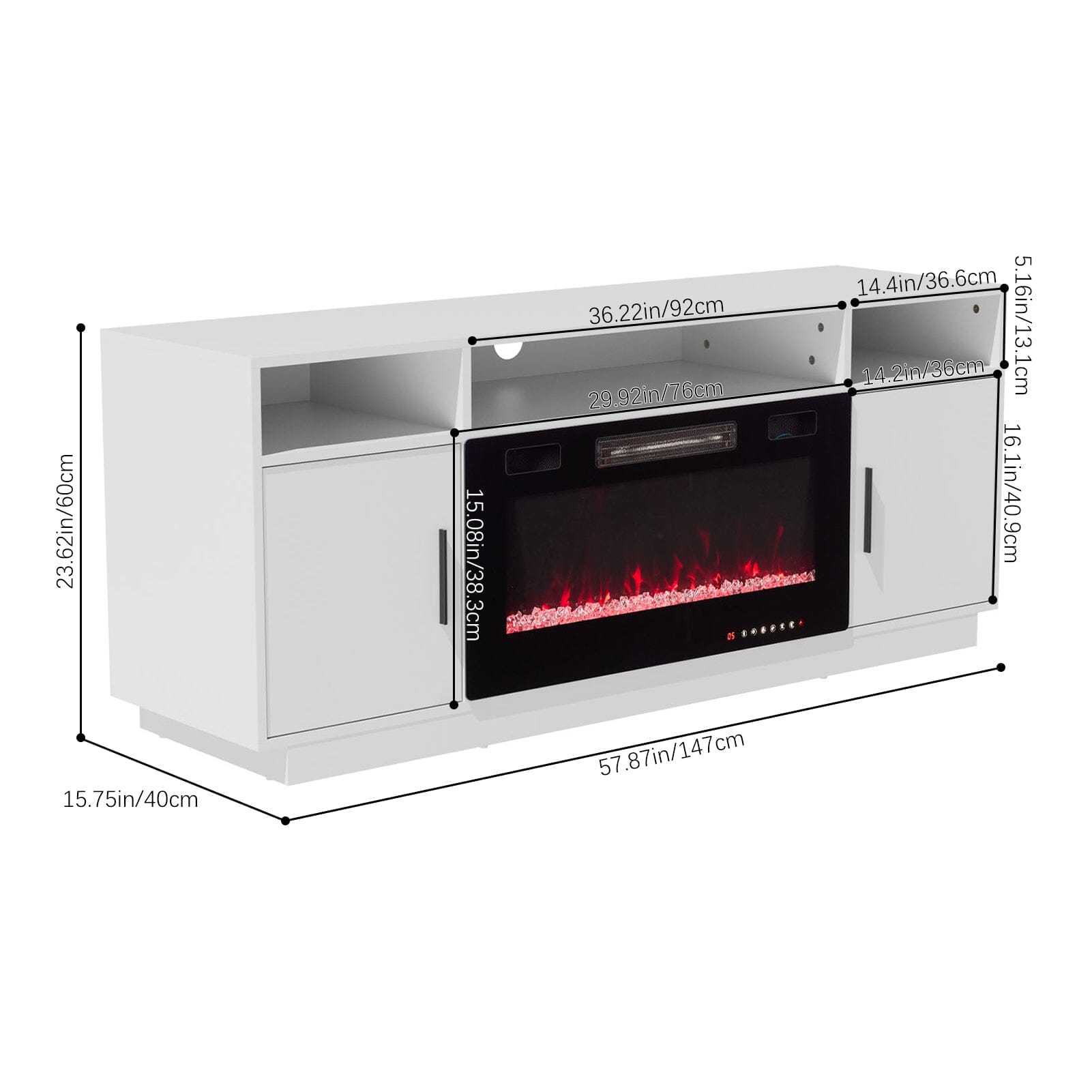30Inch Electric Fireplace TV Stand | Large Media Cabinet with 24 Colour Options Living and Home 