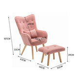 107cm Height Velvet Wingback Lounge Armchair and Footstool Wingback Chairs Living and Home 